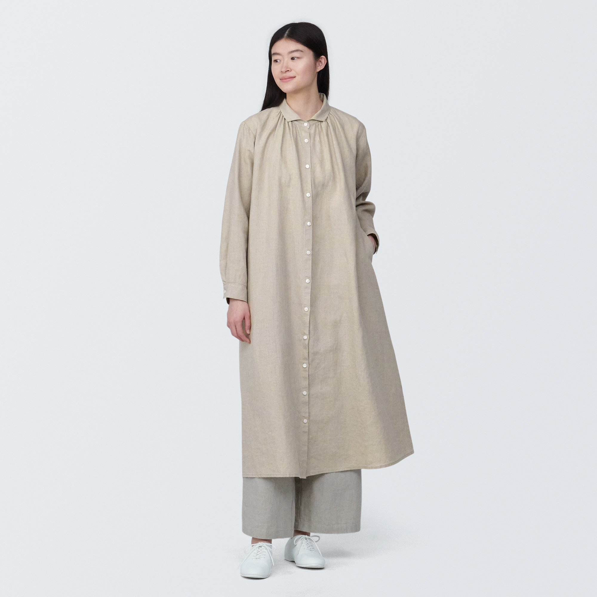 Washed linen L/S dress