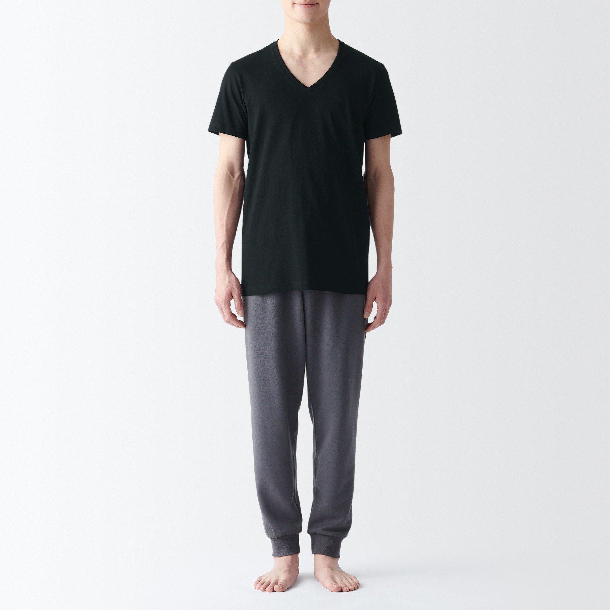 Side seamless cotton V neck T-shirt 2pcs
