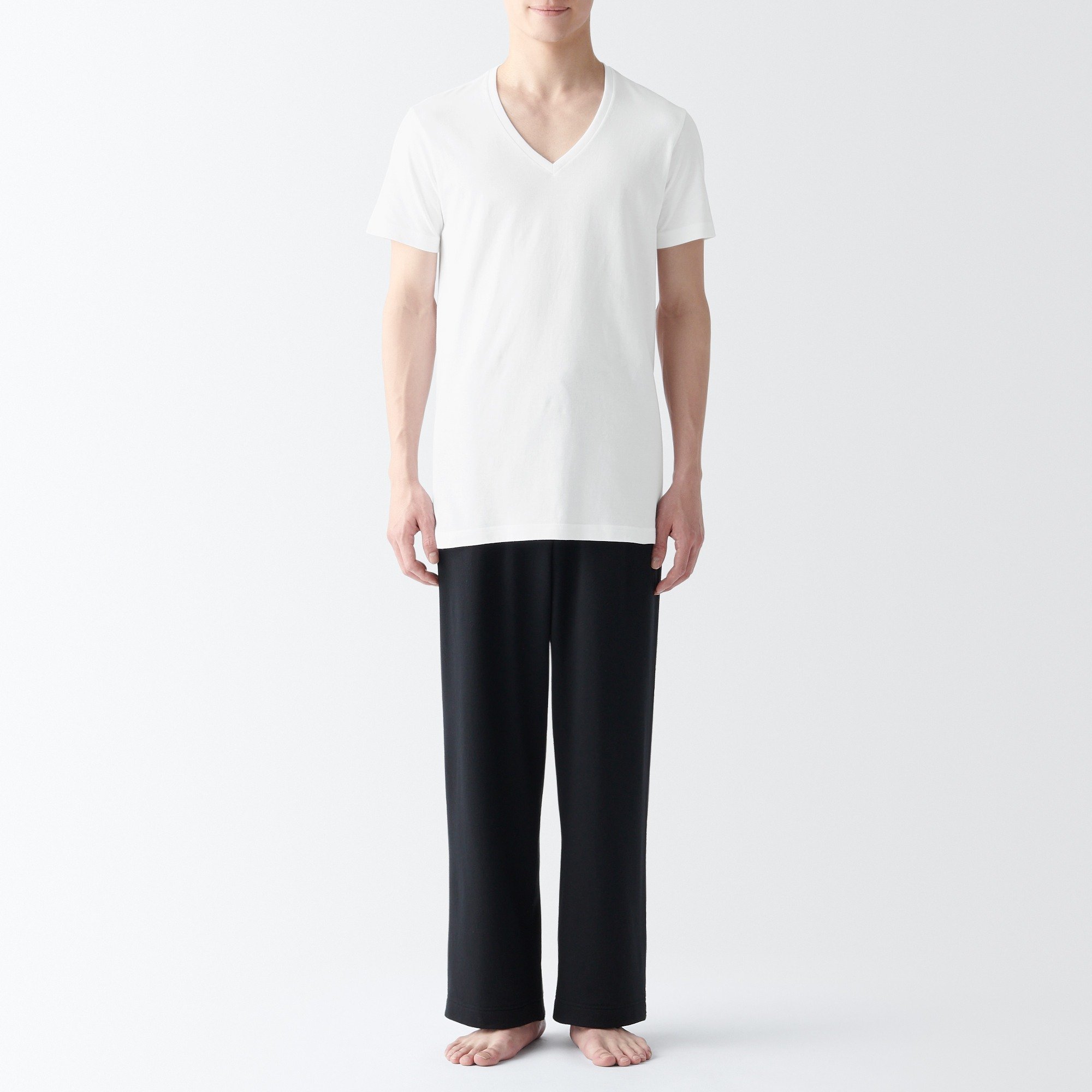 Side seamless cotton V neck T-shirt 2pcs