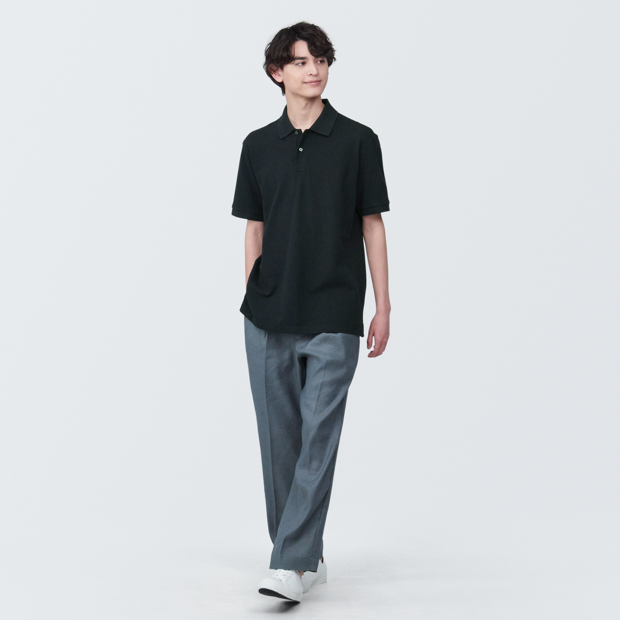 Washed pique polo shirt