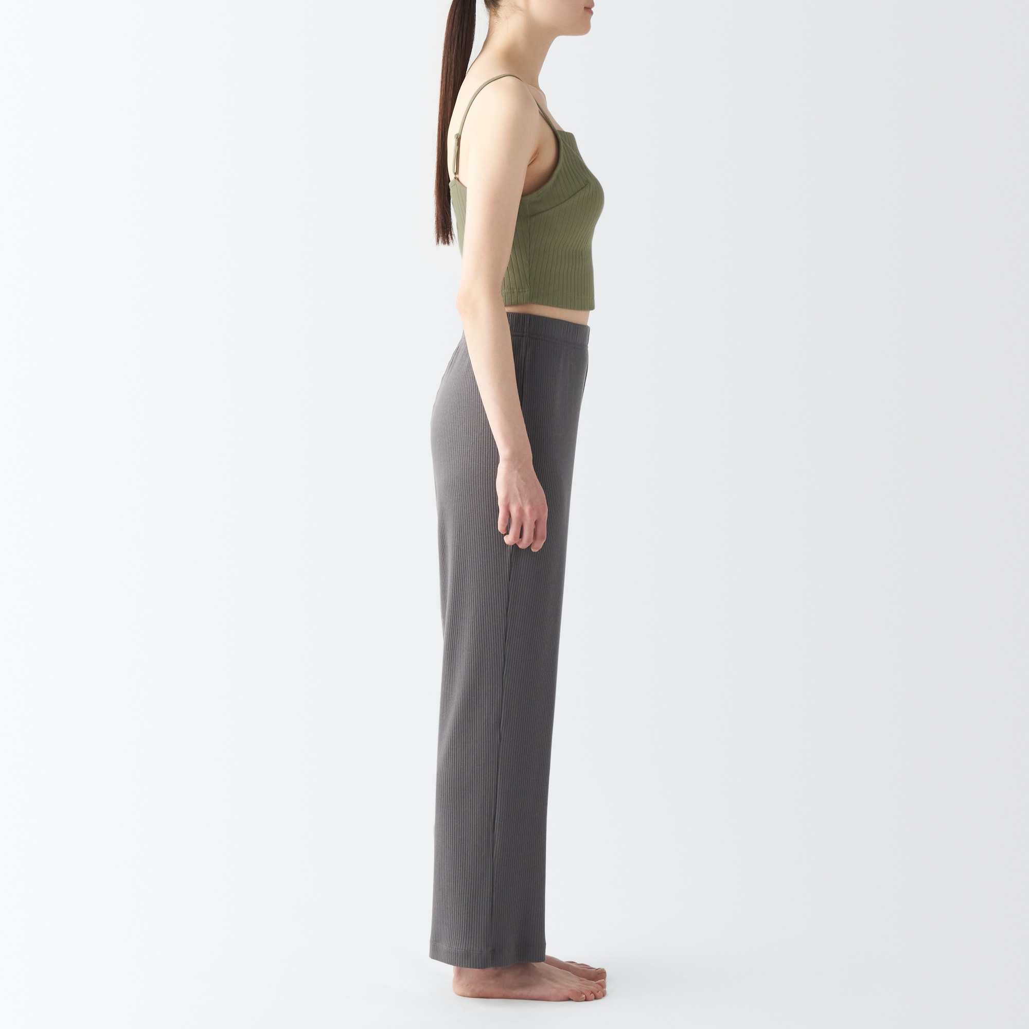 MUJI | Cotton stretch ribbed bra half camisole
