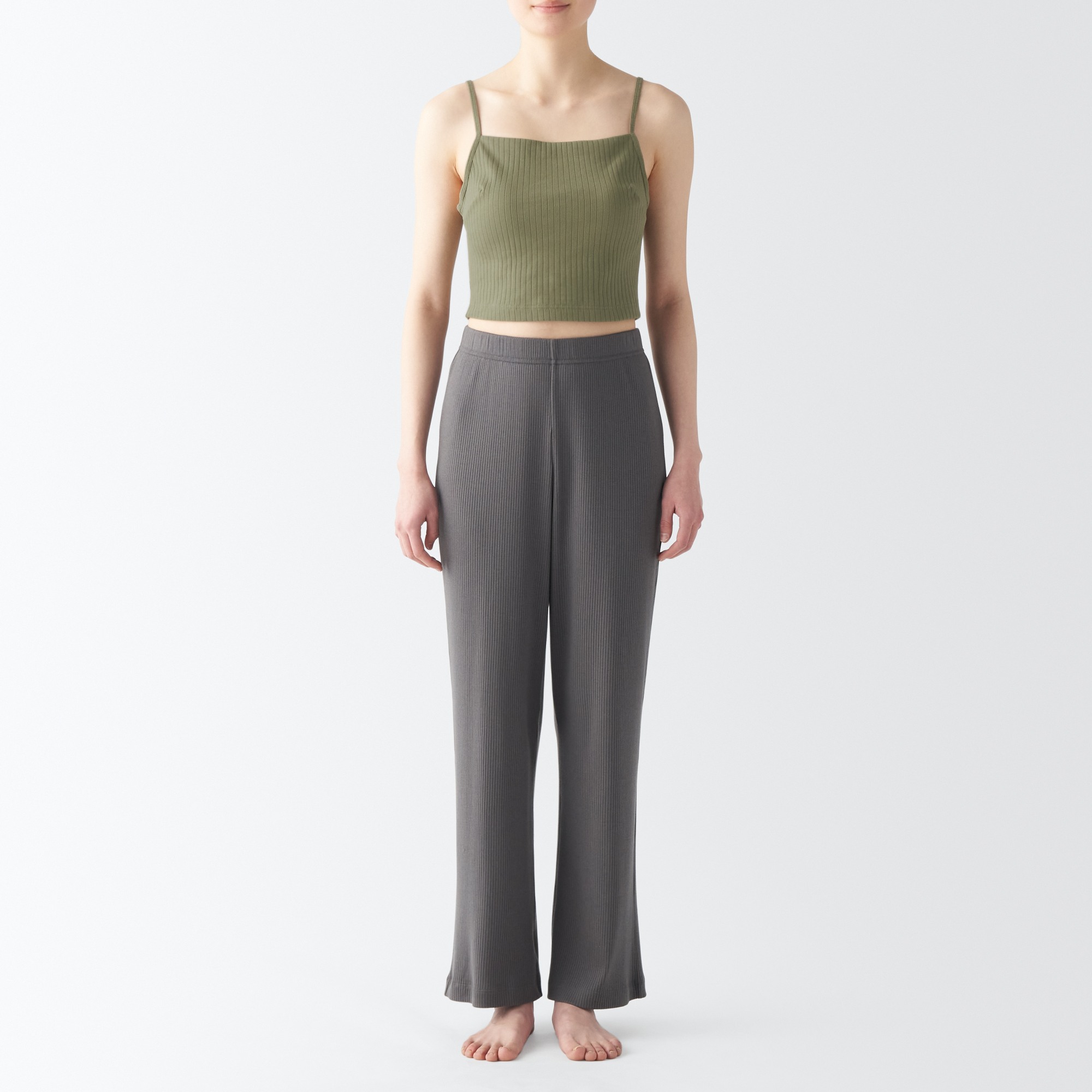 MUJI | Cotton stretch ribbed bra half camisole