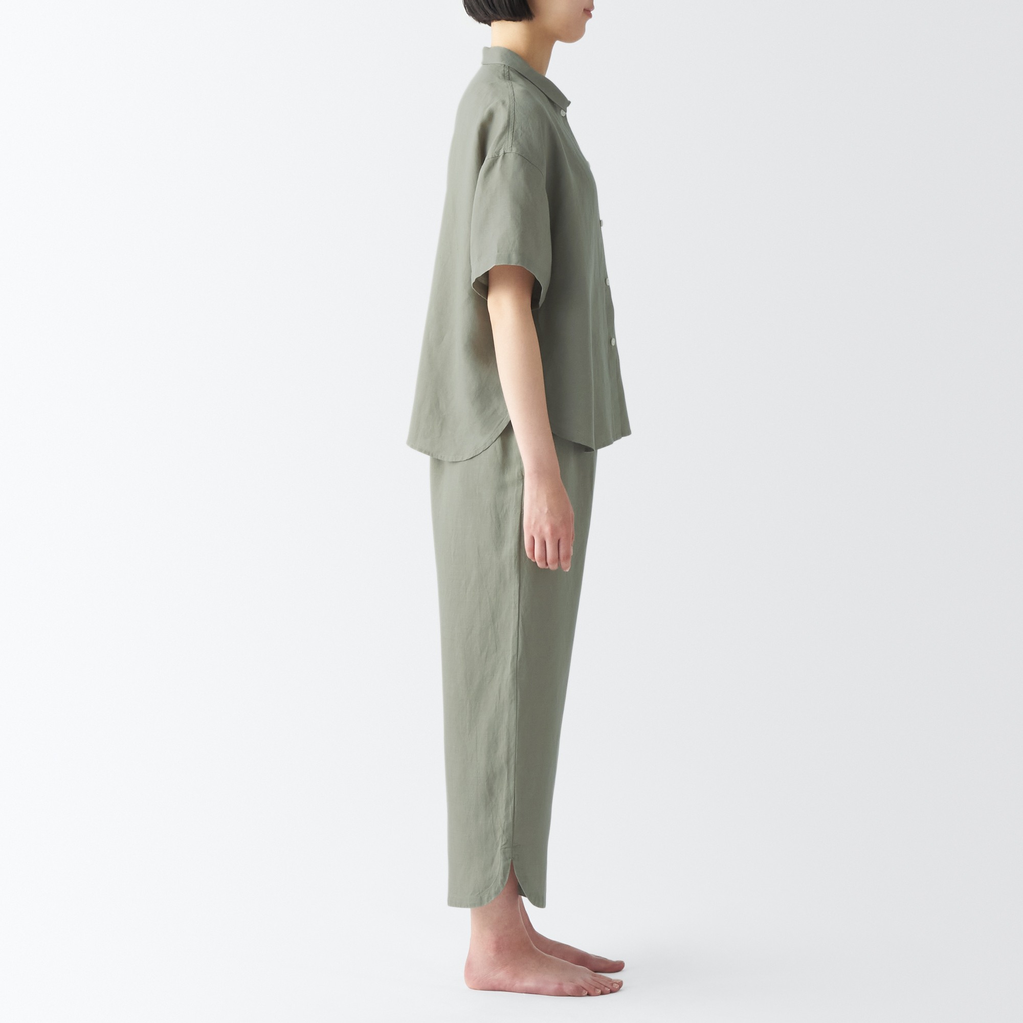 Lyocell linen Short Sleeve pajamas (3/4 length pants)
