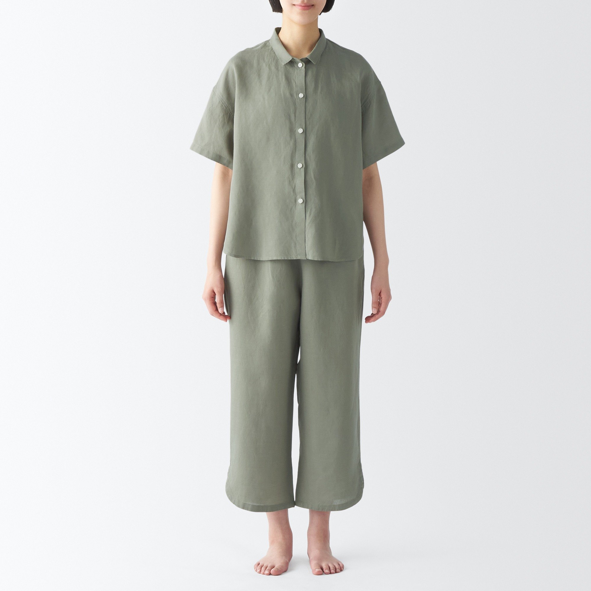 Lyocell linen Short Sleeve pajamas (3/4 length pants)