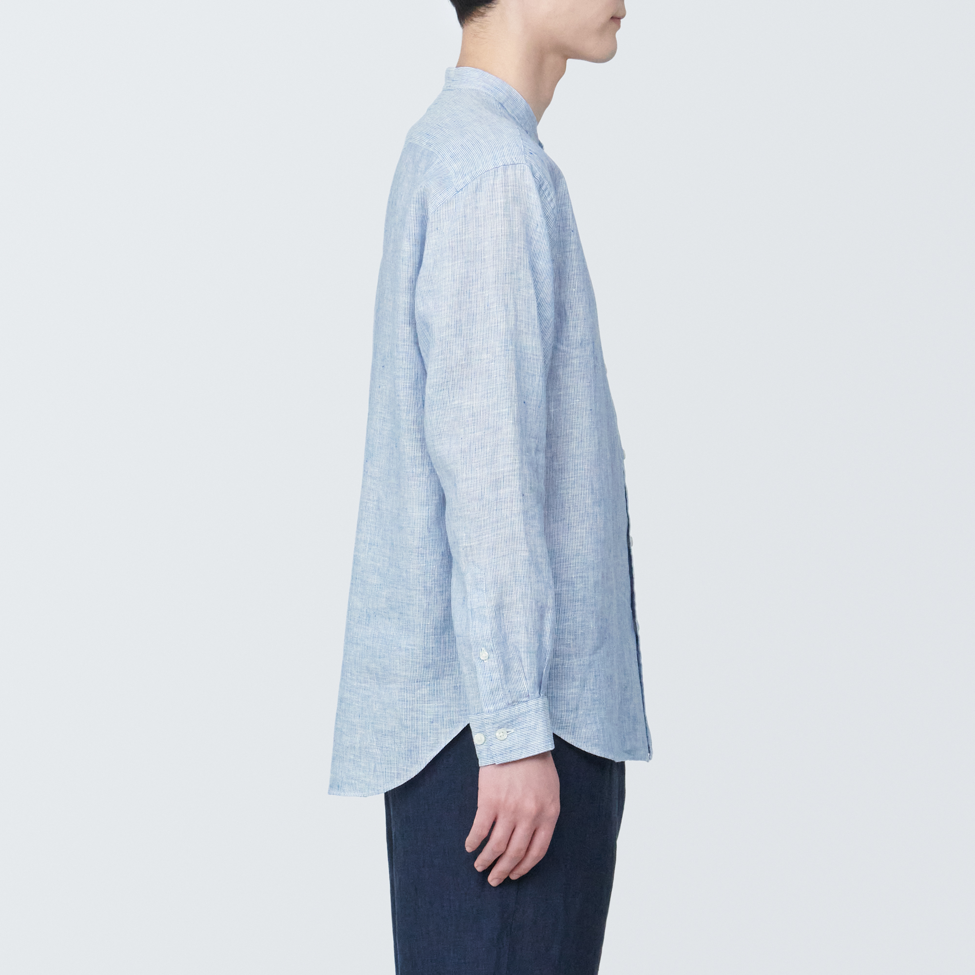 Linen washed stand collar L/S shirt