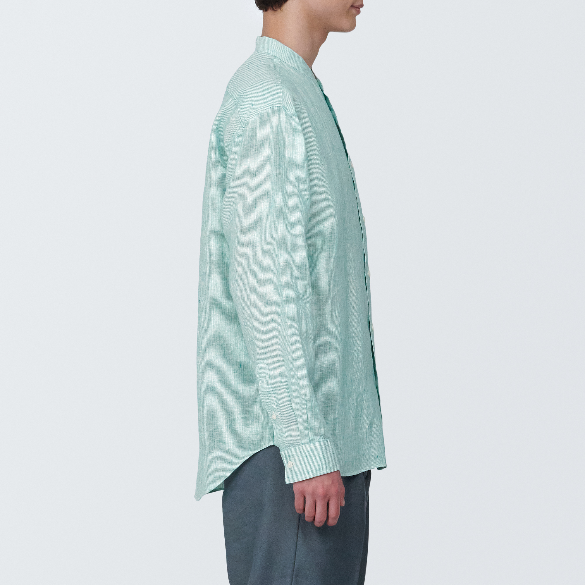 Linen washed stand collar L/S shirt