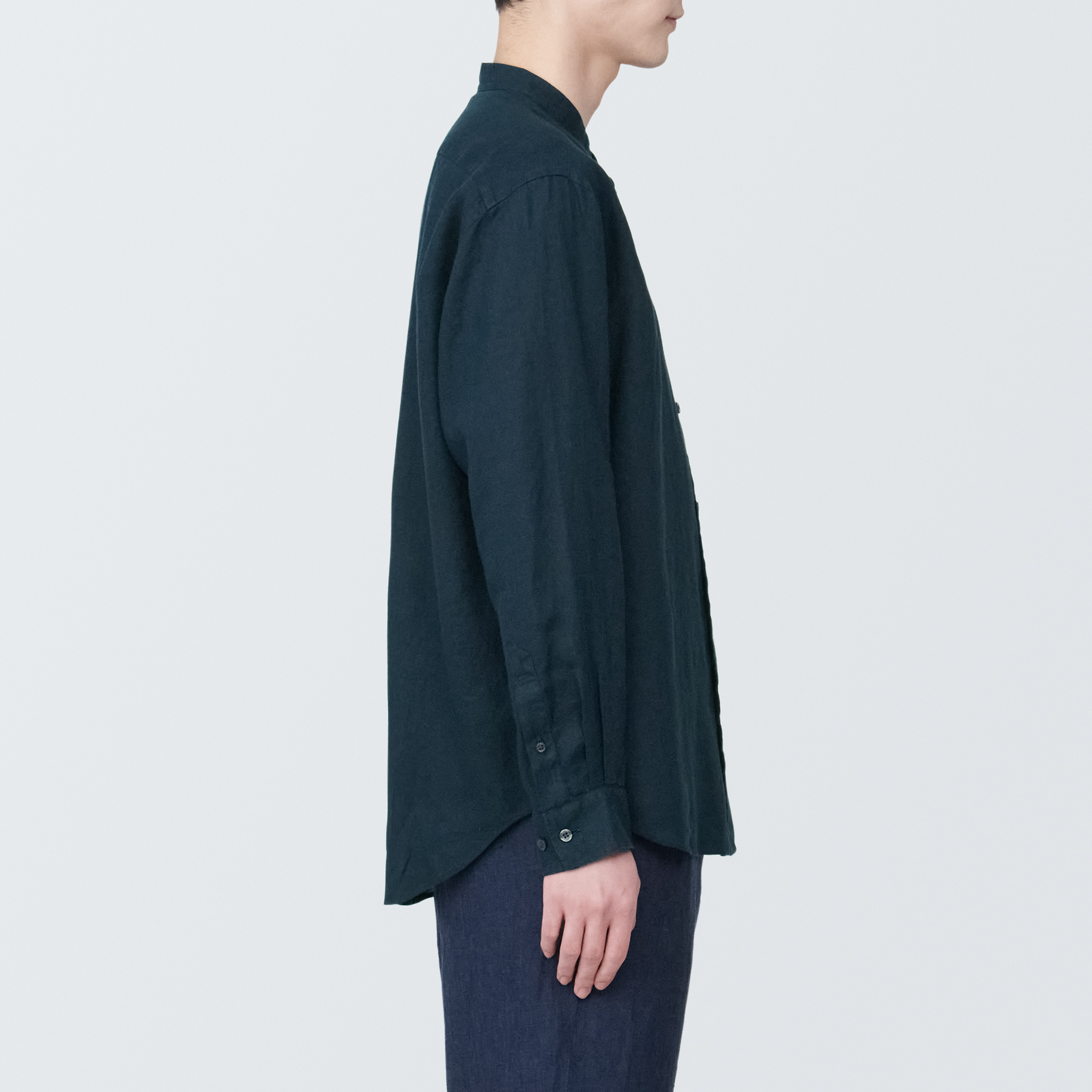 Linen washed stand collar L/S shirt