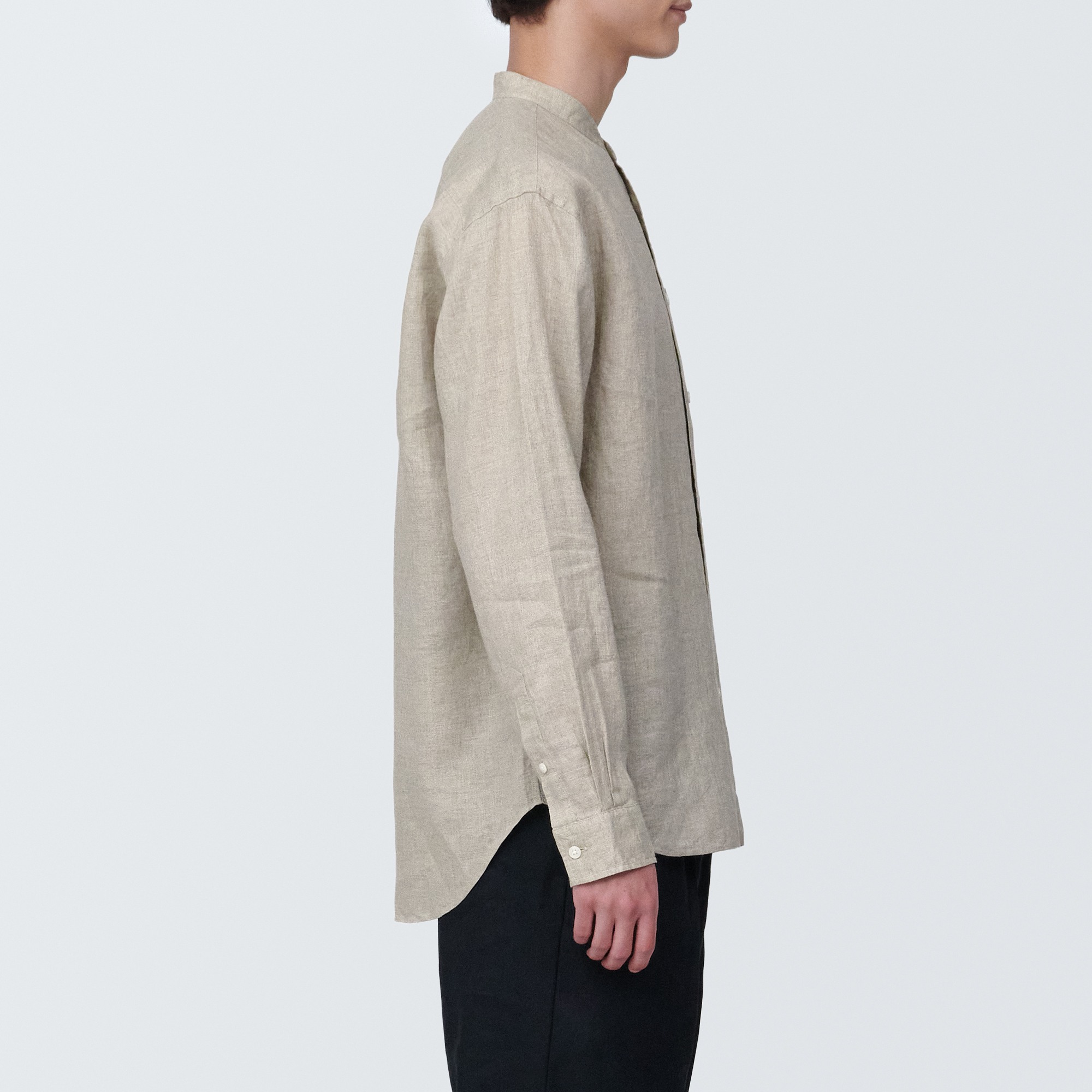 Linen washed stand collar Long Sleeve shirt