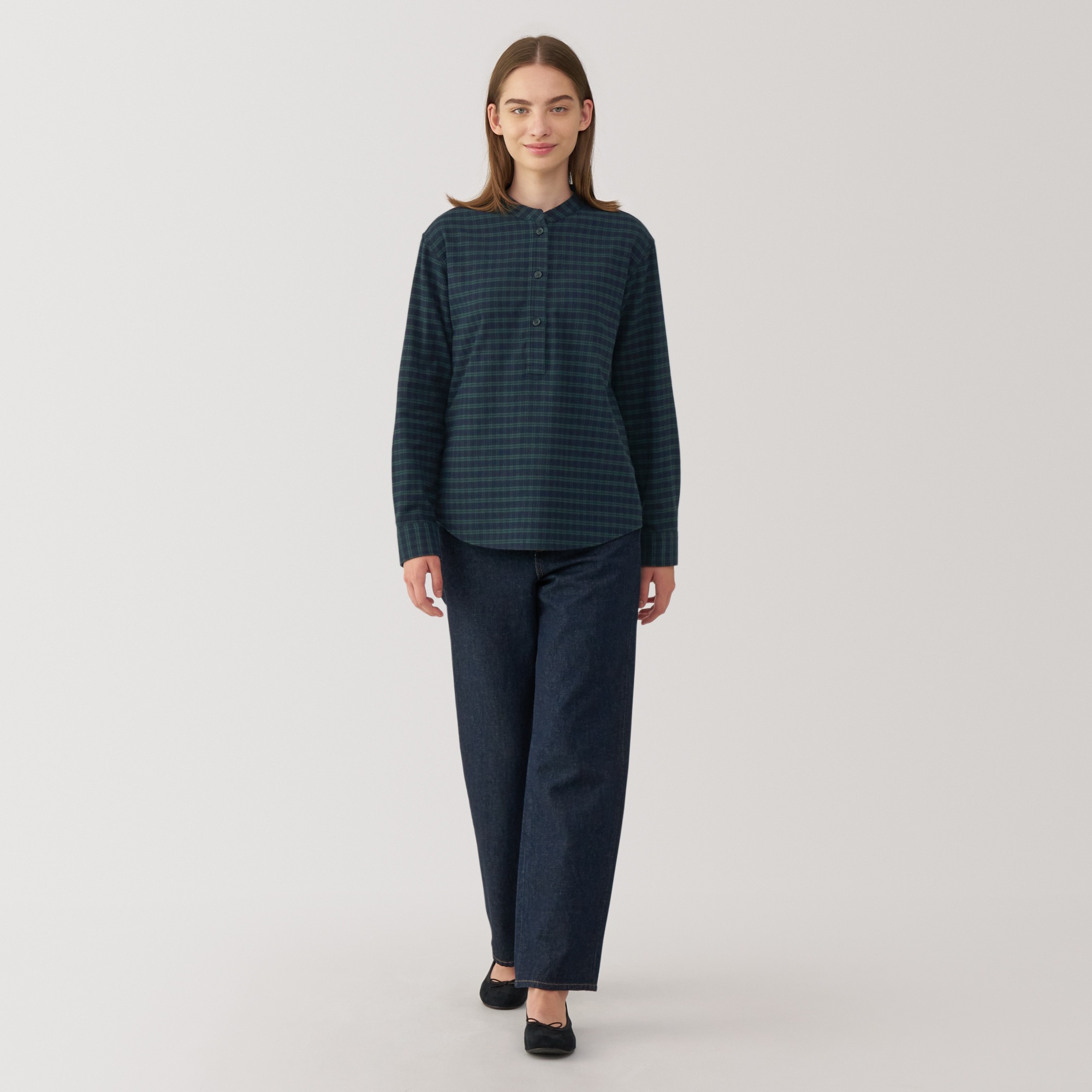Women's Double-brushed flannel stand collar Long Sleeve blouse