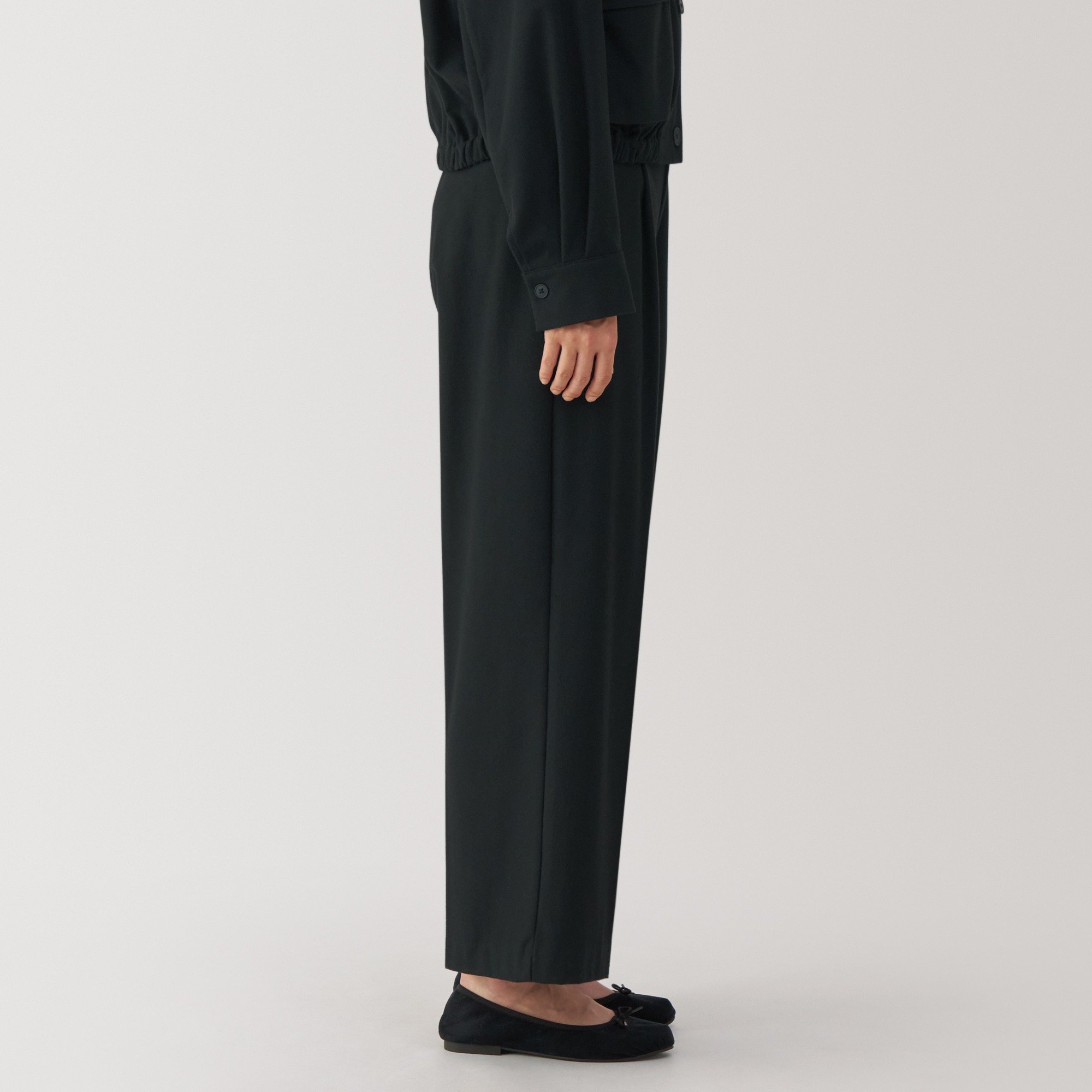 Women's Stretch brushed cloth Tucked wide pants