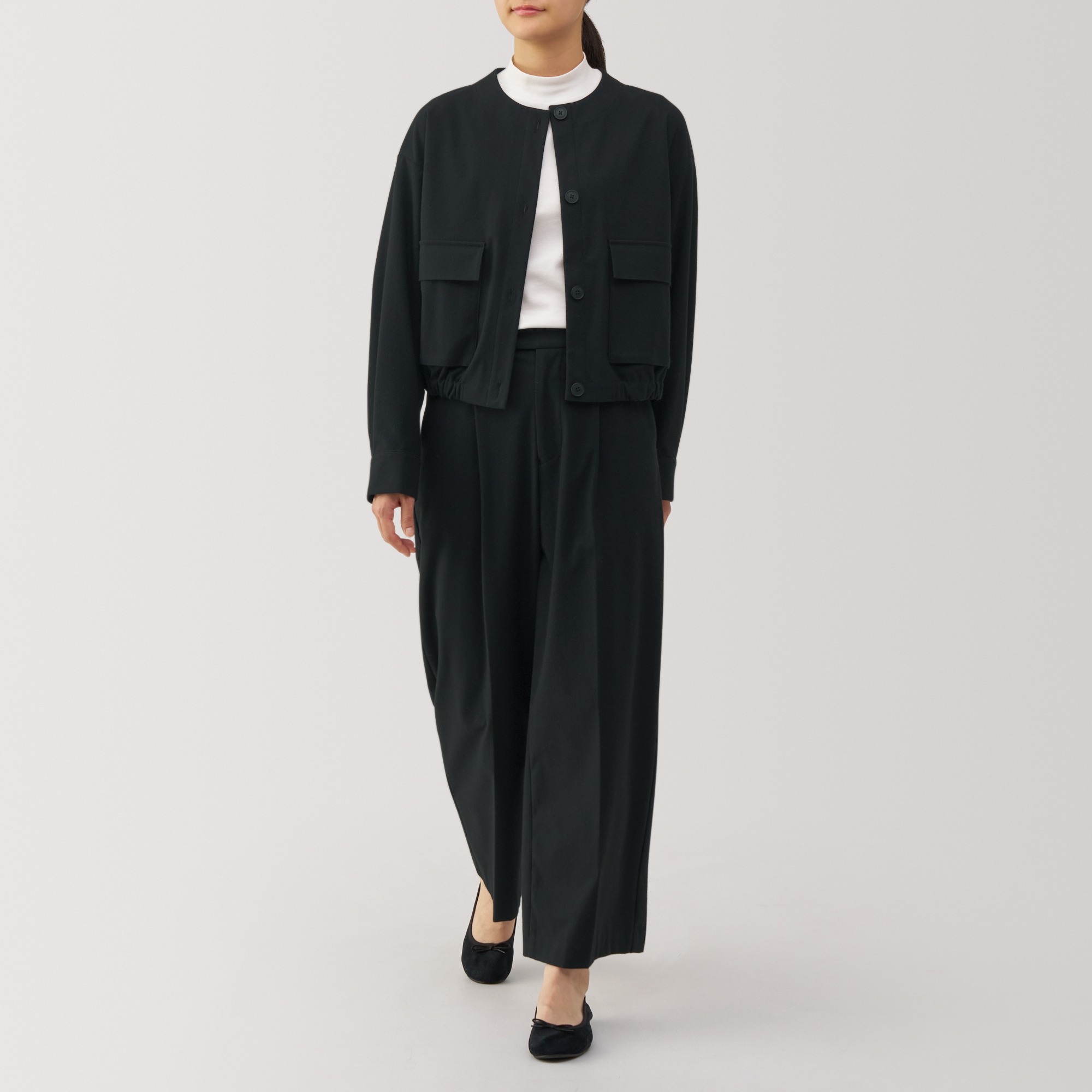Women's Stretch brushed cloth Tucked wide pants