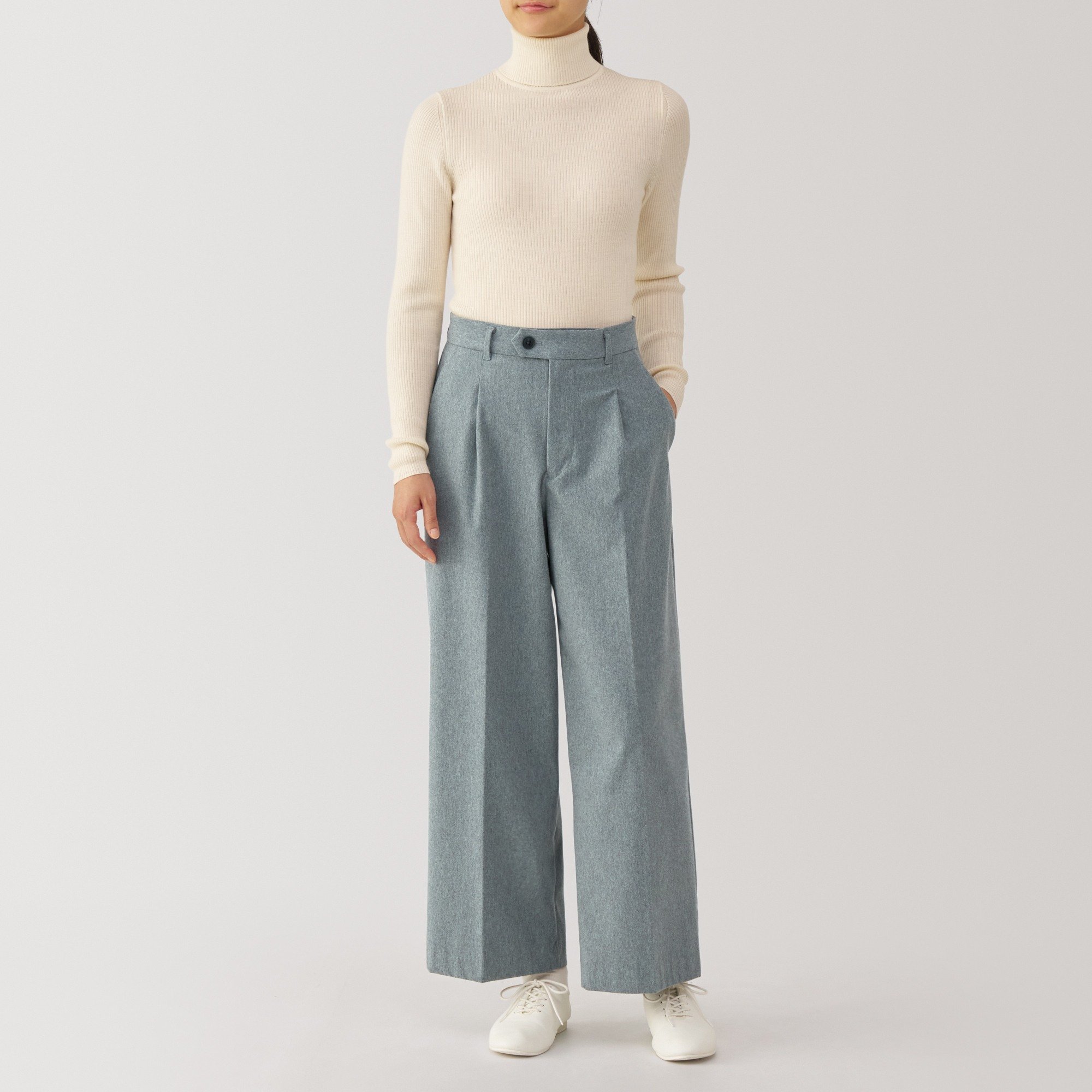 Women's Stretch brushed cloth Tucked wide pants