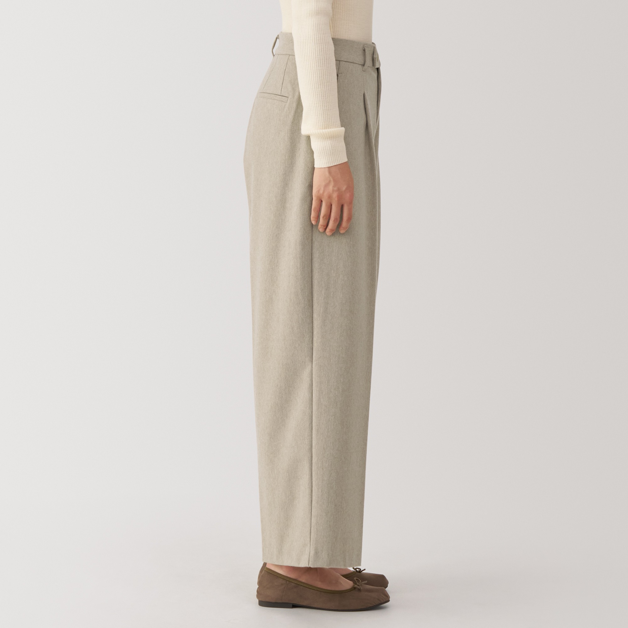 Women's Stretch brushed cloth Tucked wide pants