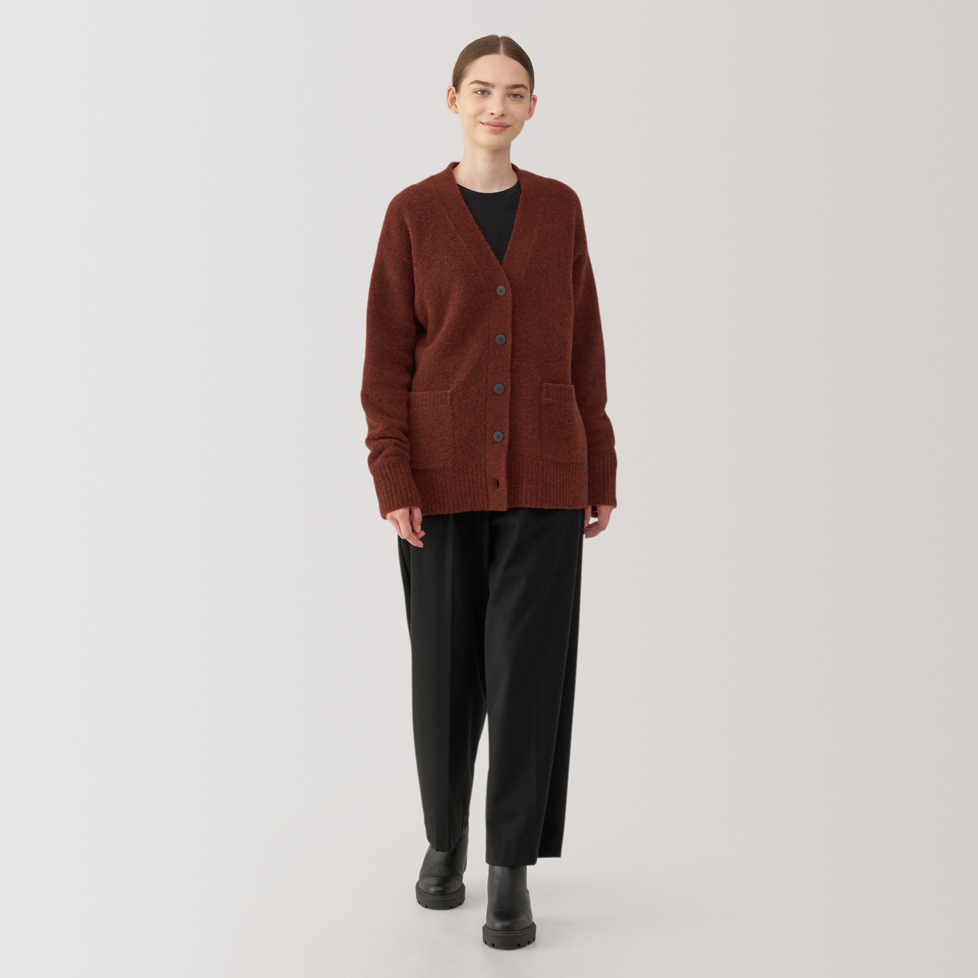 Women's Wool boucle V neck cardigan