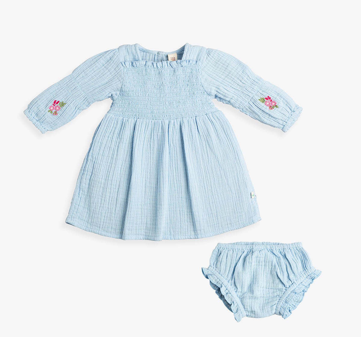 Baby Girls Sleeve Embroidered Dress With Bloomer