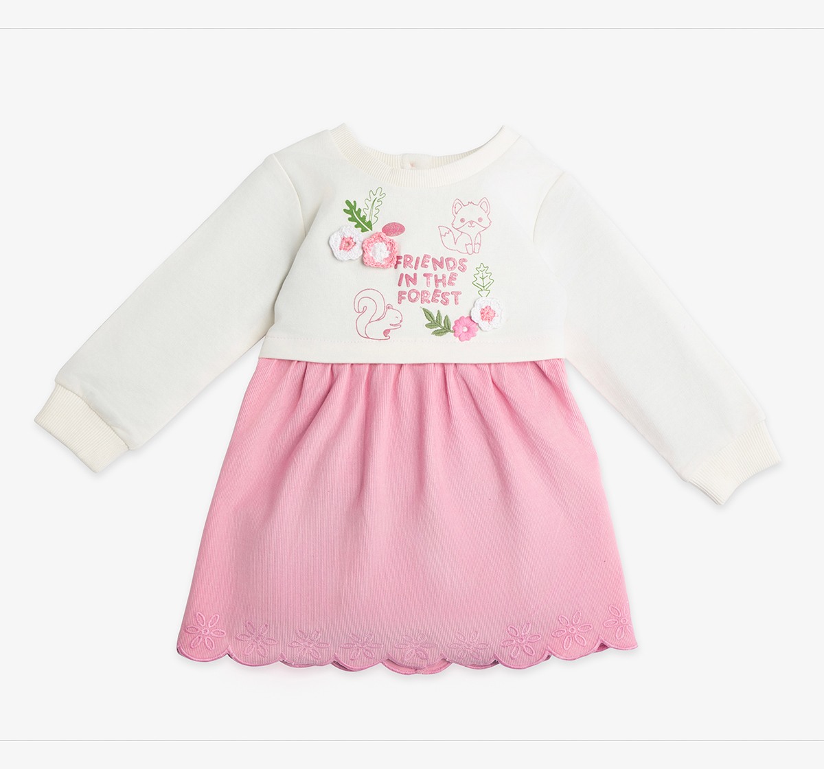 Infant Girls Printed Corduroy Dress With Bloomer