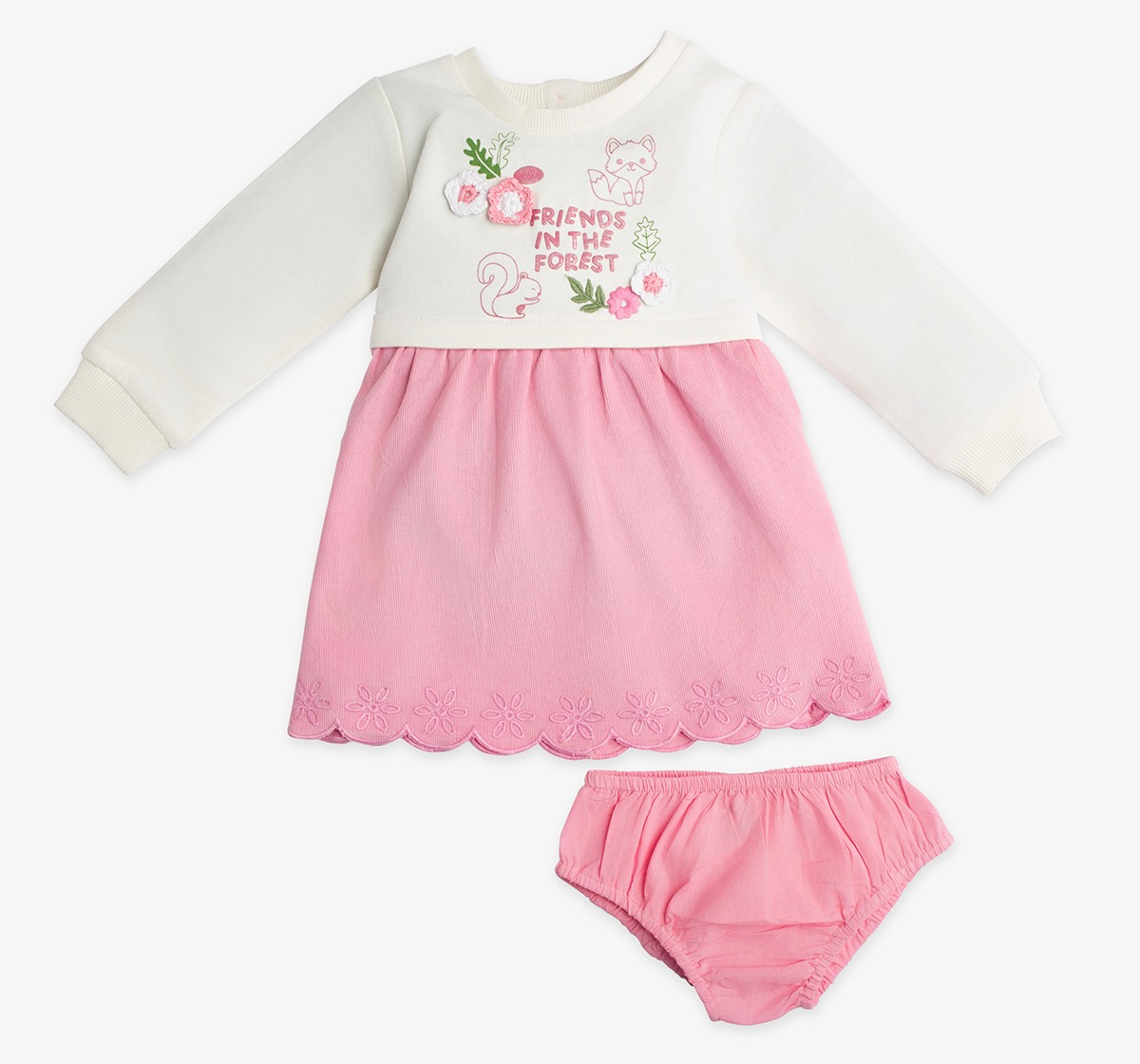 Infant Girls Printed Corduroy Dress With Bloomer