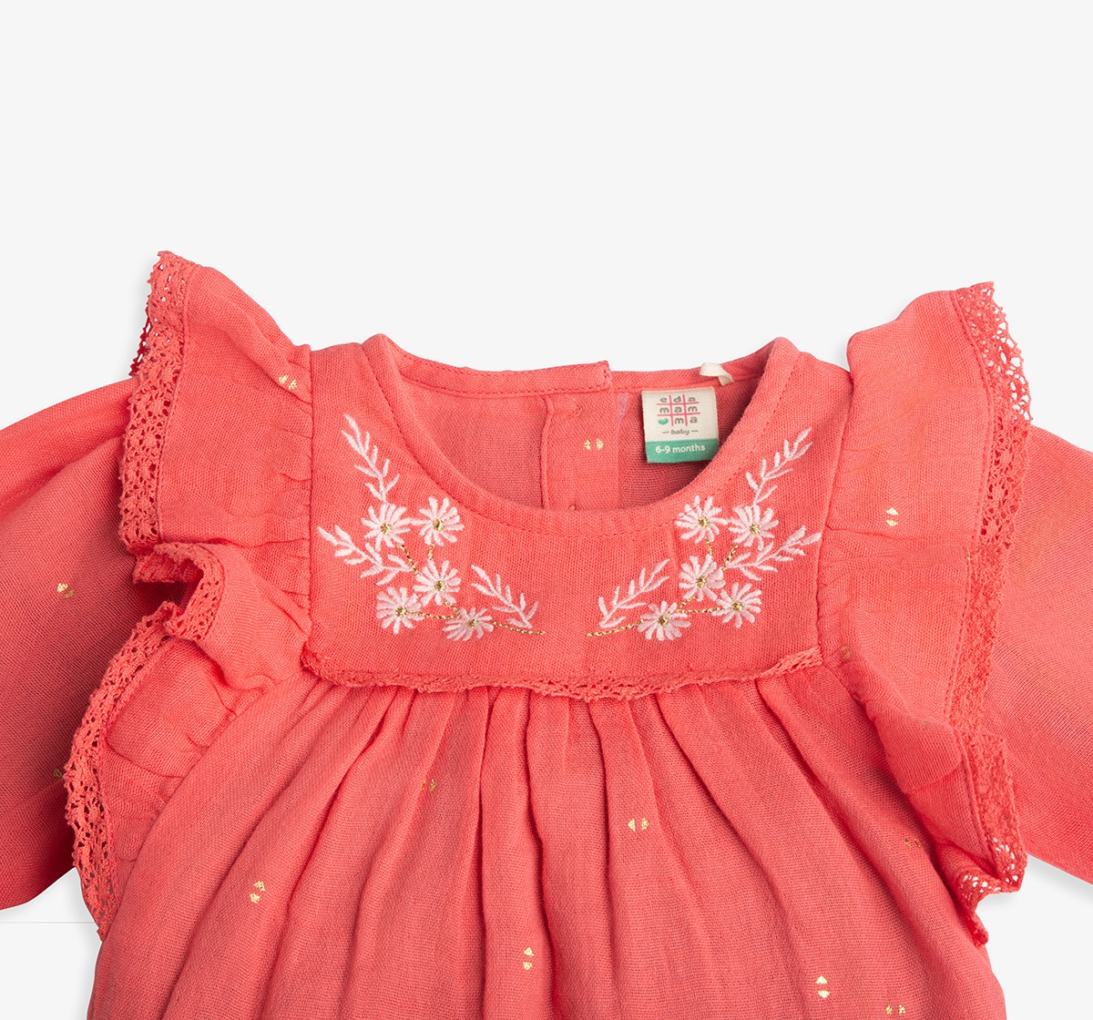 Infant Girls Floral Embroidered Dress With Bloomer