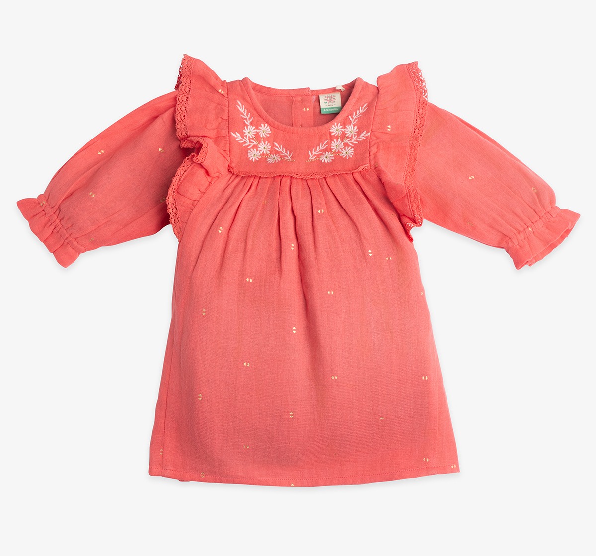 Infant Girls Floral Embroidered Dress With Bloomer
