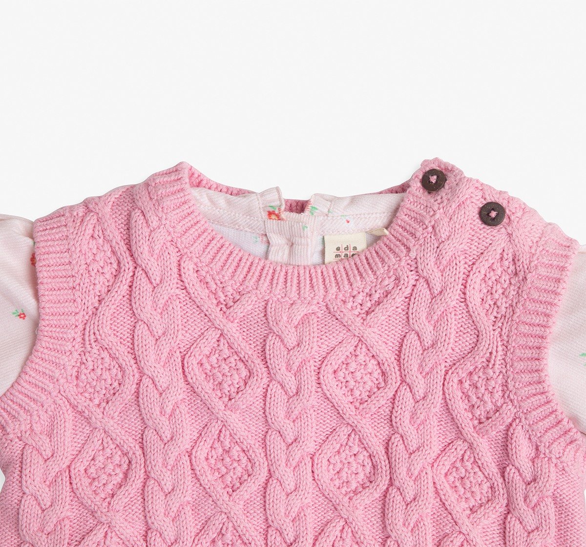 Baby Girls Floral Printed Dress With Flatknit Vest & Bloomer