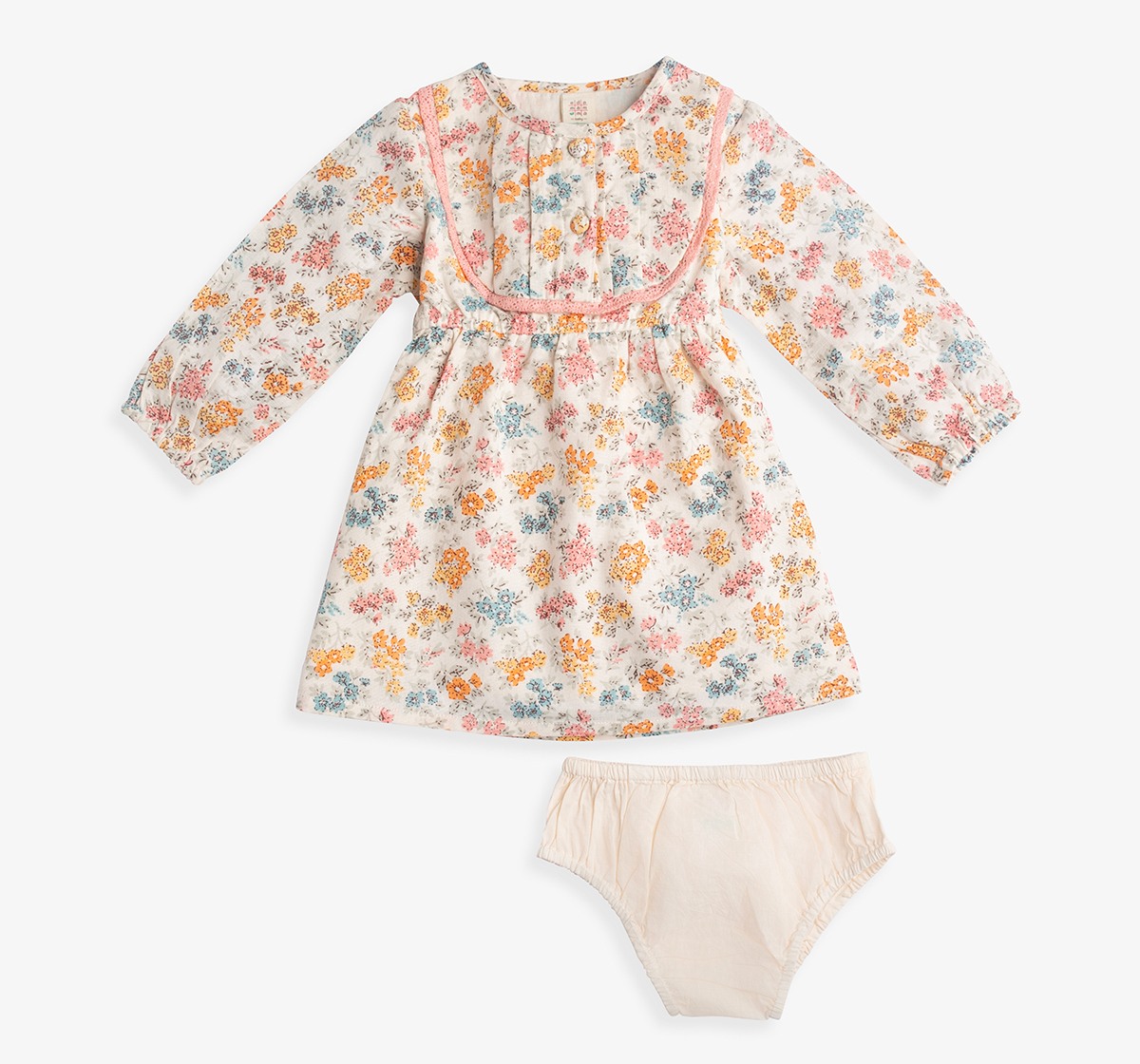 Infant Girls Floral Printed Dress With Bloomer