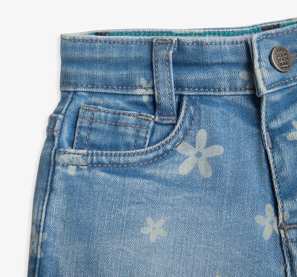 Infant Girls Floral Printed Denim
