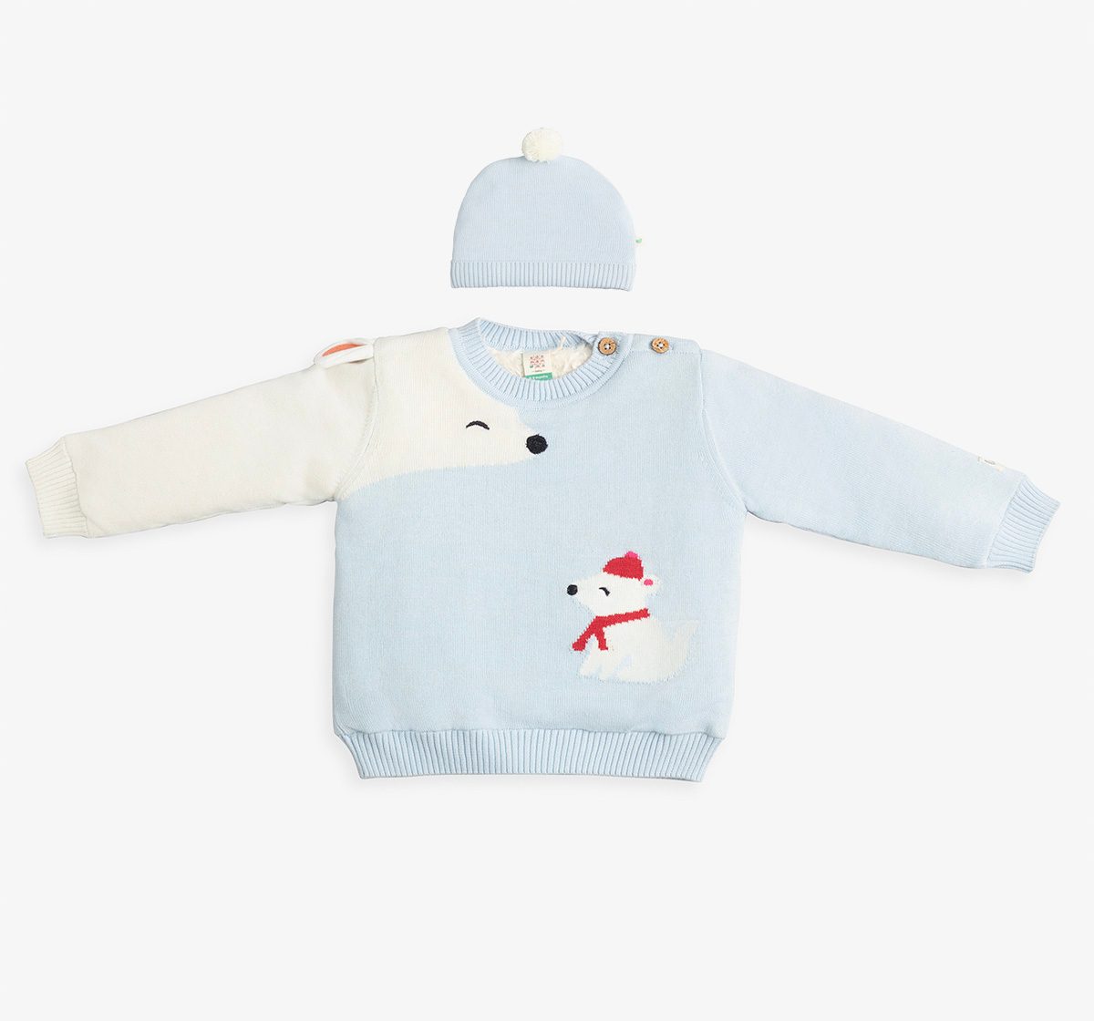 Baby Unisex Sweater With Intarsia & Beanie