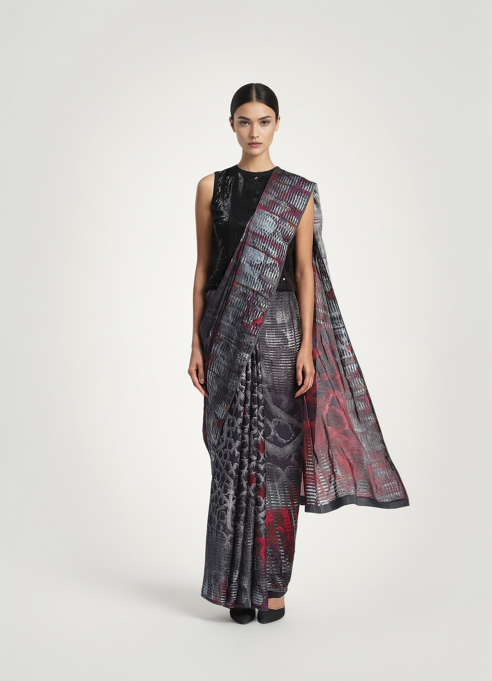 Grey Crossroads Embellished Saree - SATYA PAUL