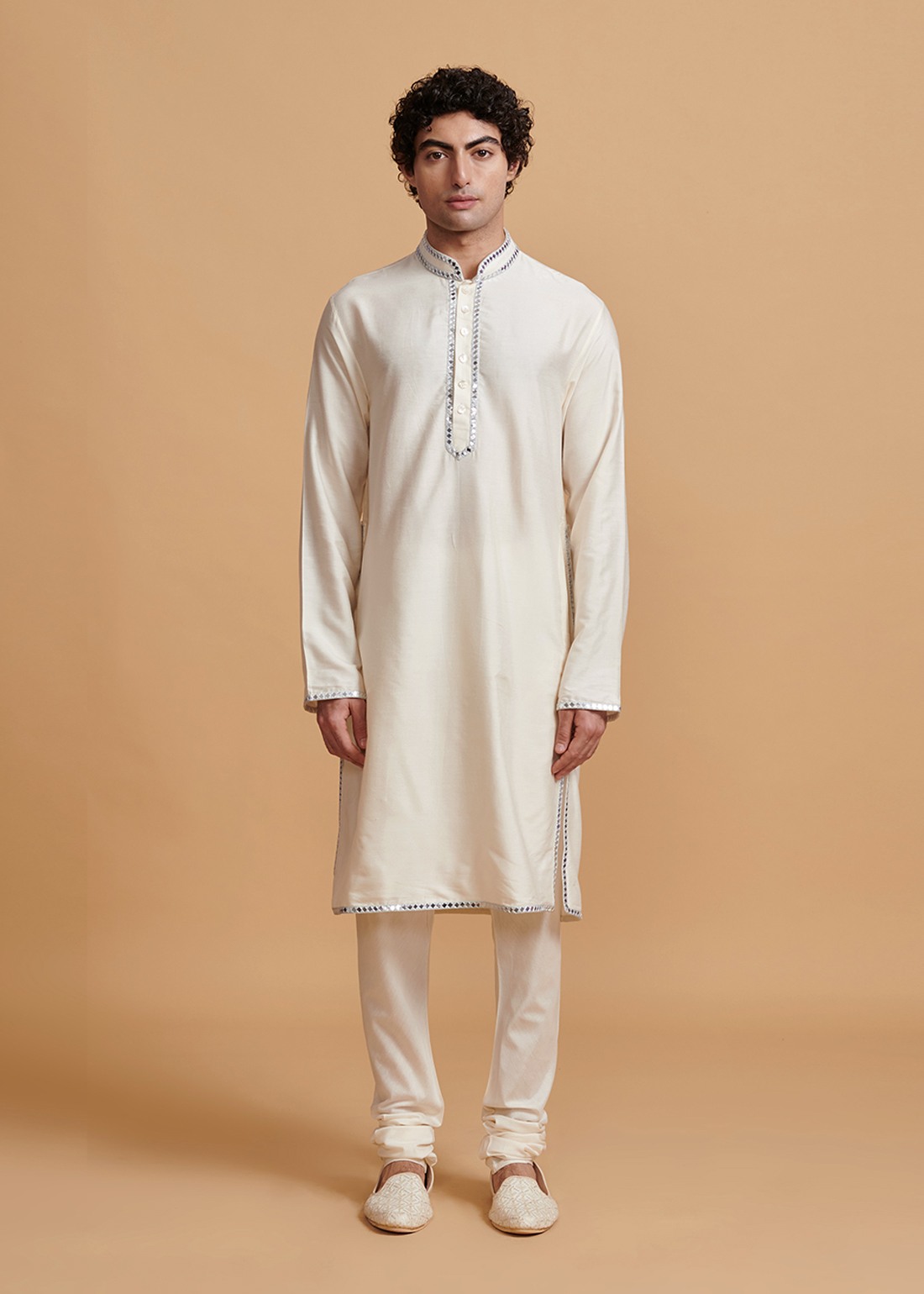 Off White Applique Mirror Kurta