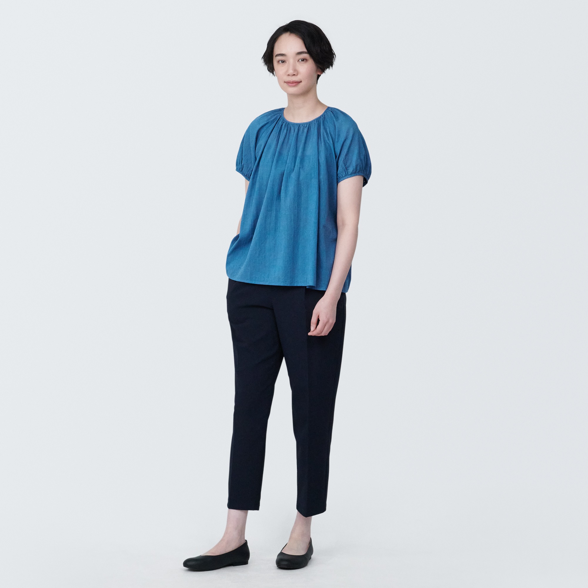 high twisted veil crew neck Short Sleeve blouse(OS)