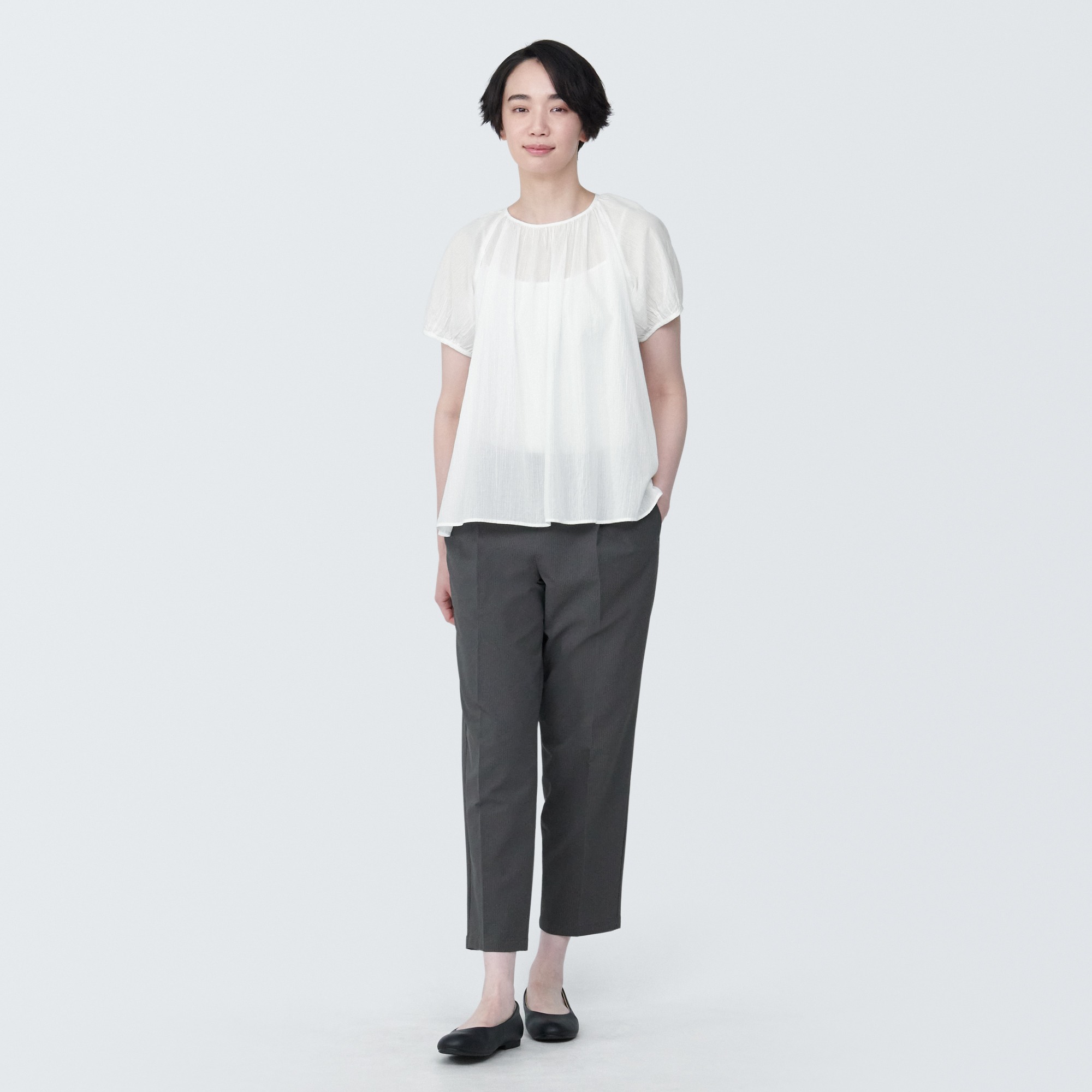 high twisted veil crew neck Short Sleeve blouse(OS)