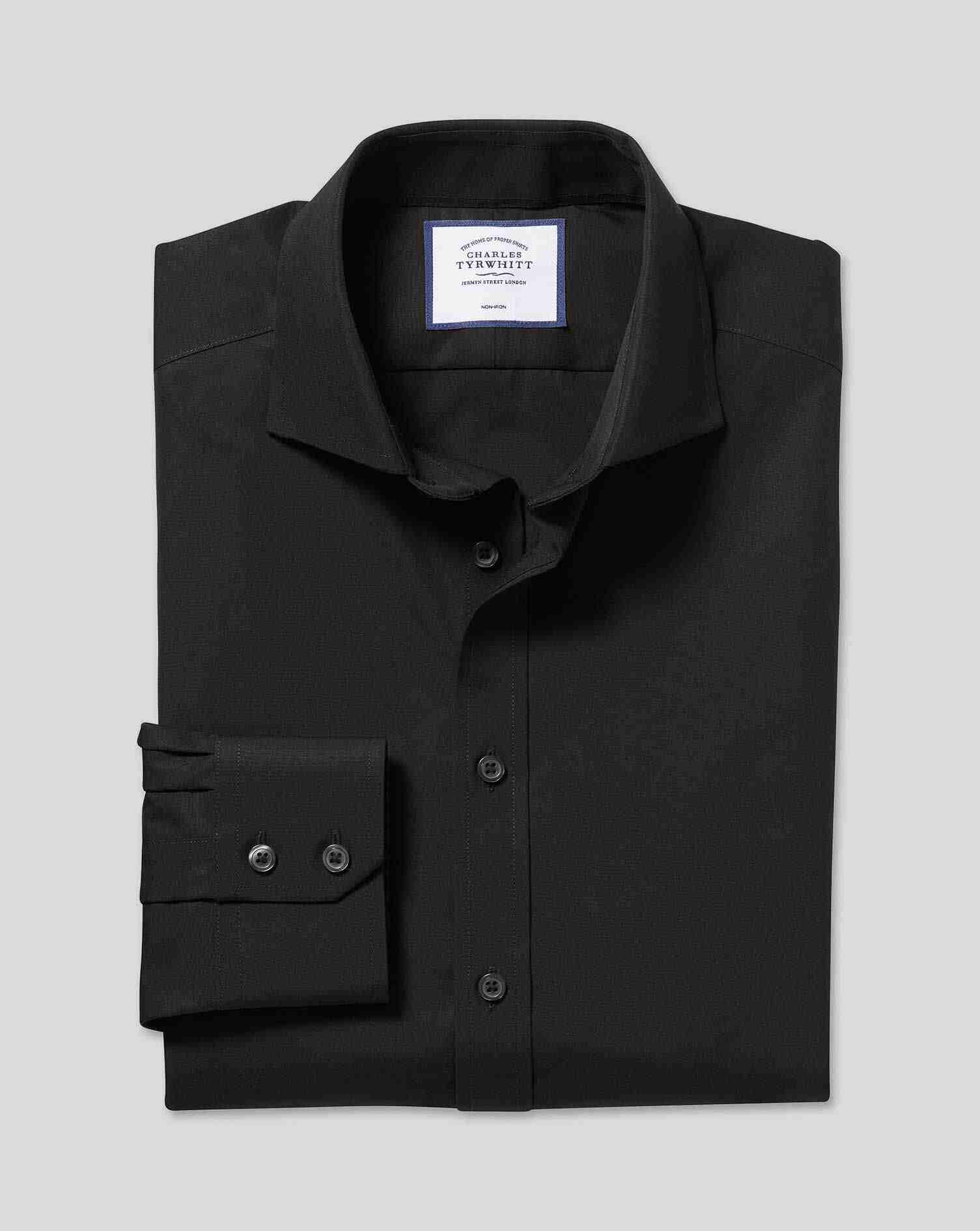 Cutaway Collar Non-Iron Poplin Shirt - Black