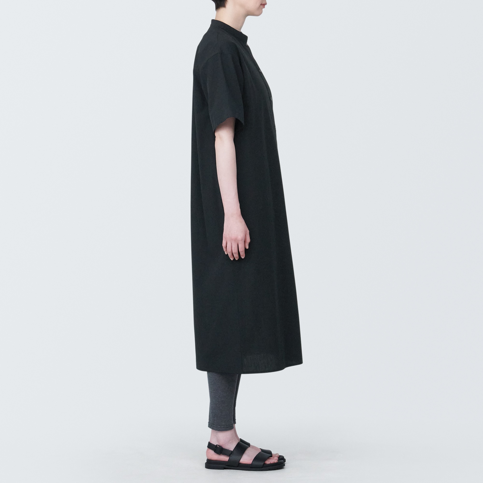 Cool touch broadcloth Stand collar Short Sleeve dress
