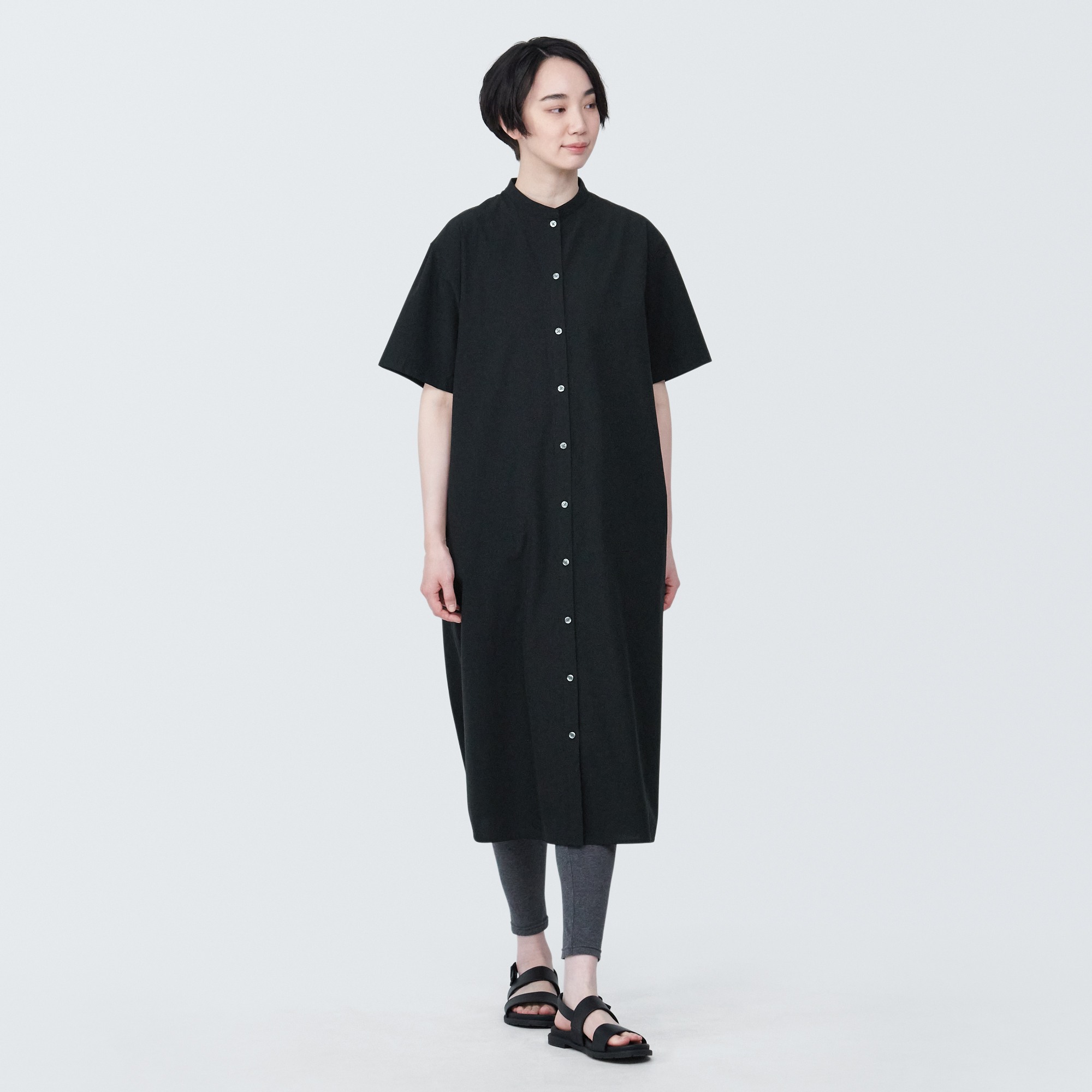 Cool touch broadcloth Stand collar Short Sleeve dress