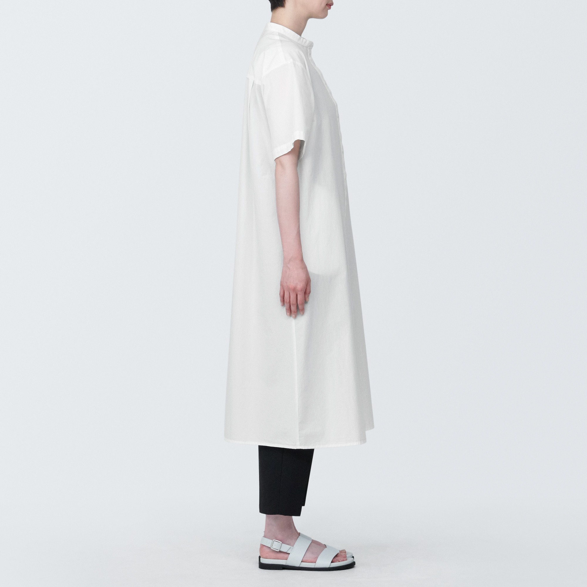 Cool touch broadcloth Stand collar Short Sleeve dress