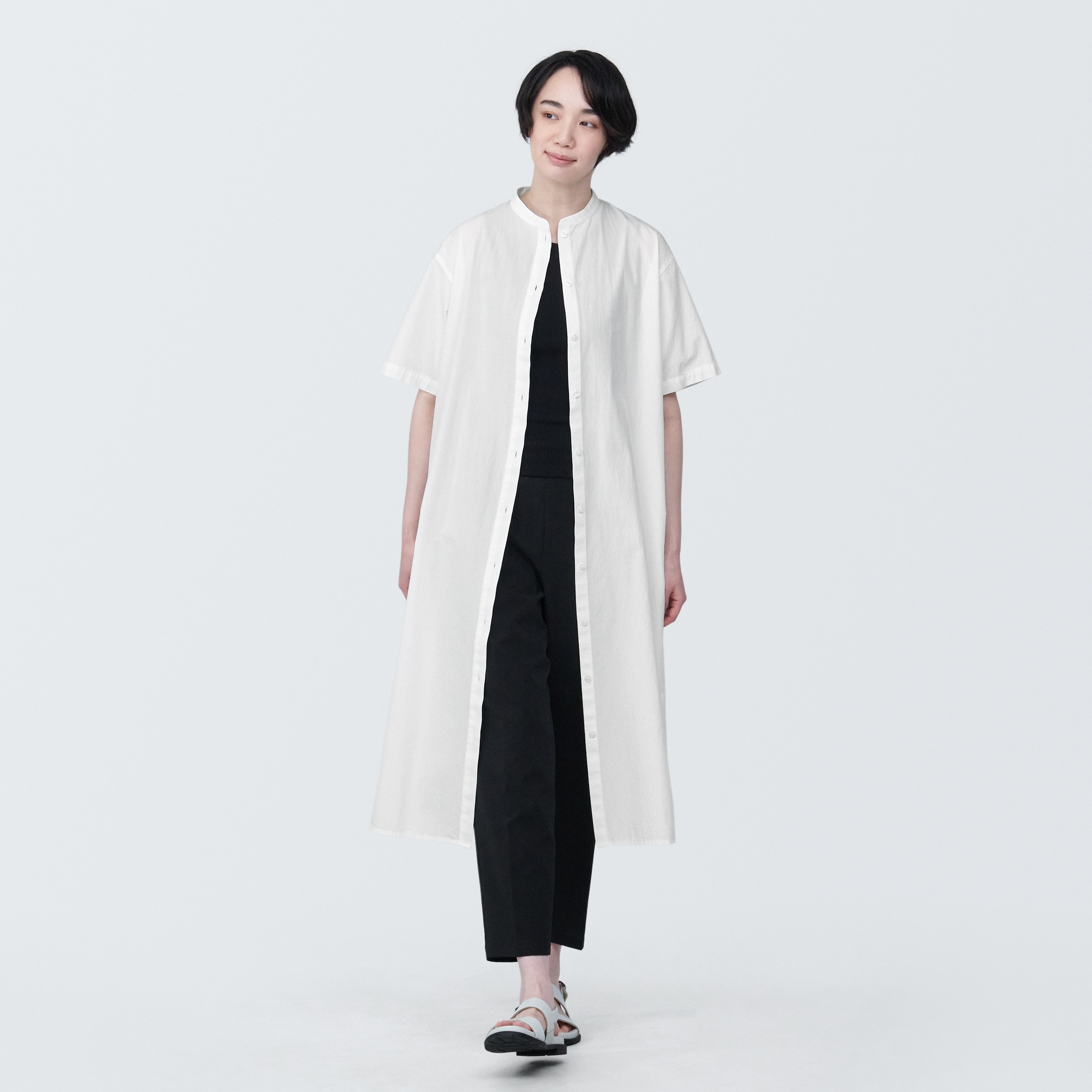 Cool touch broadcloth Stand collar Short Sleeve dress