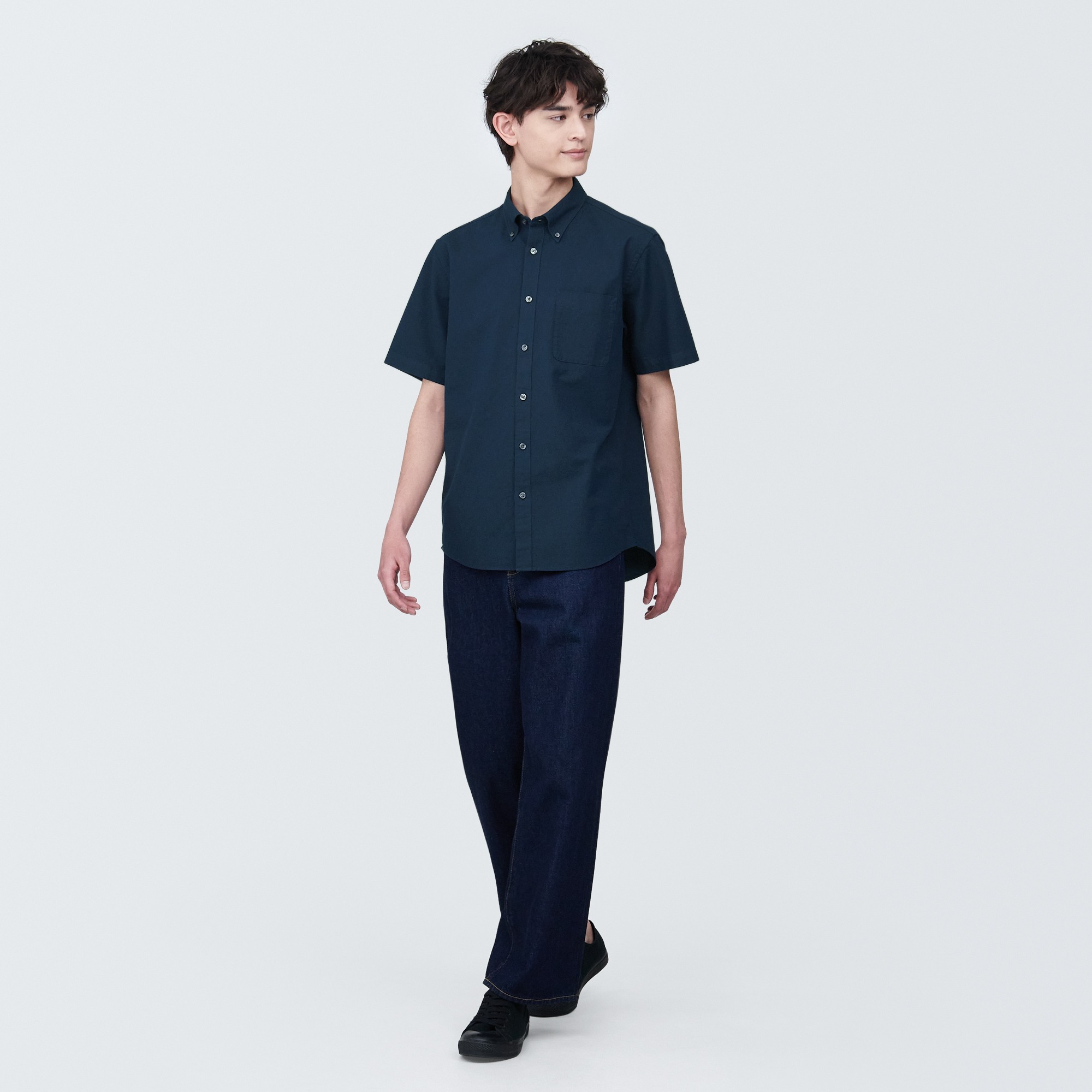 Washed oxford button down Short Sleeve shirt