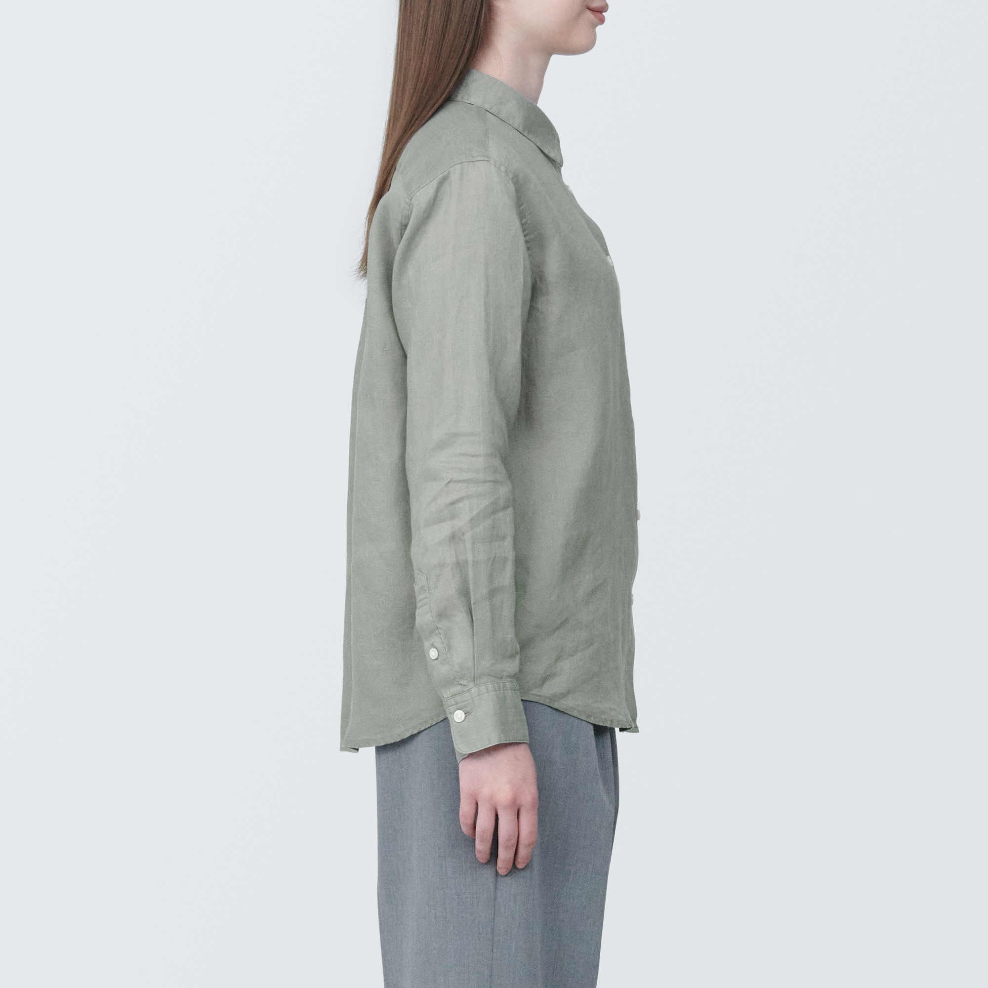 Women's Washed linen Regular collar L/S shirt