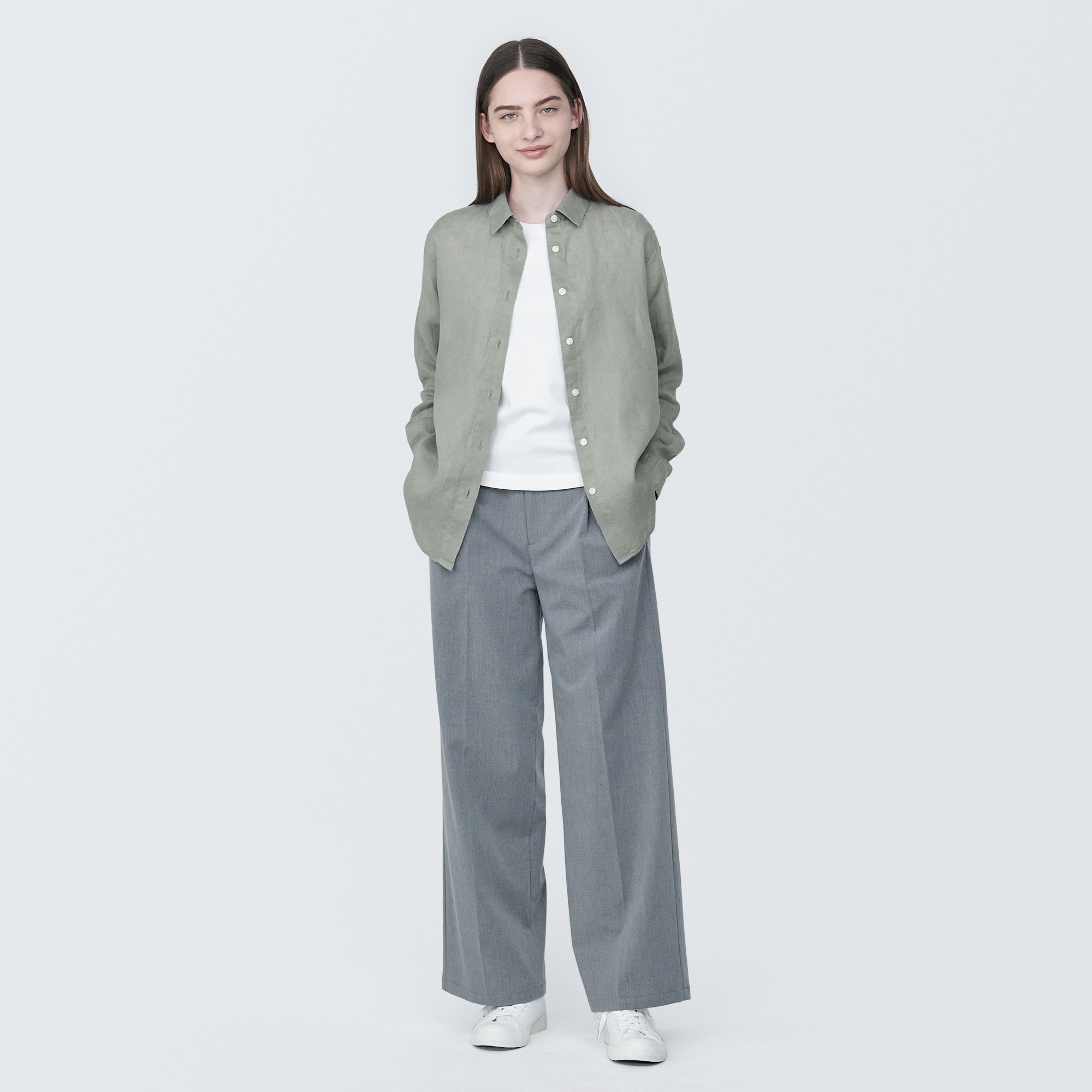 Women's Washed linen Regular collar L/S shirt