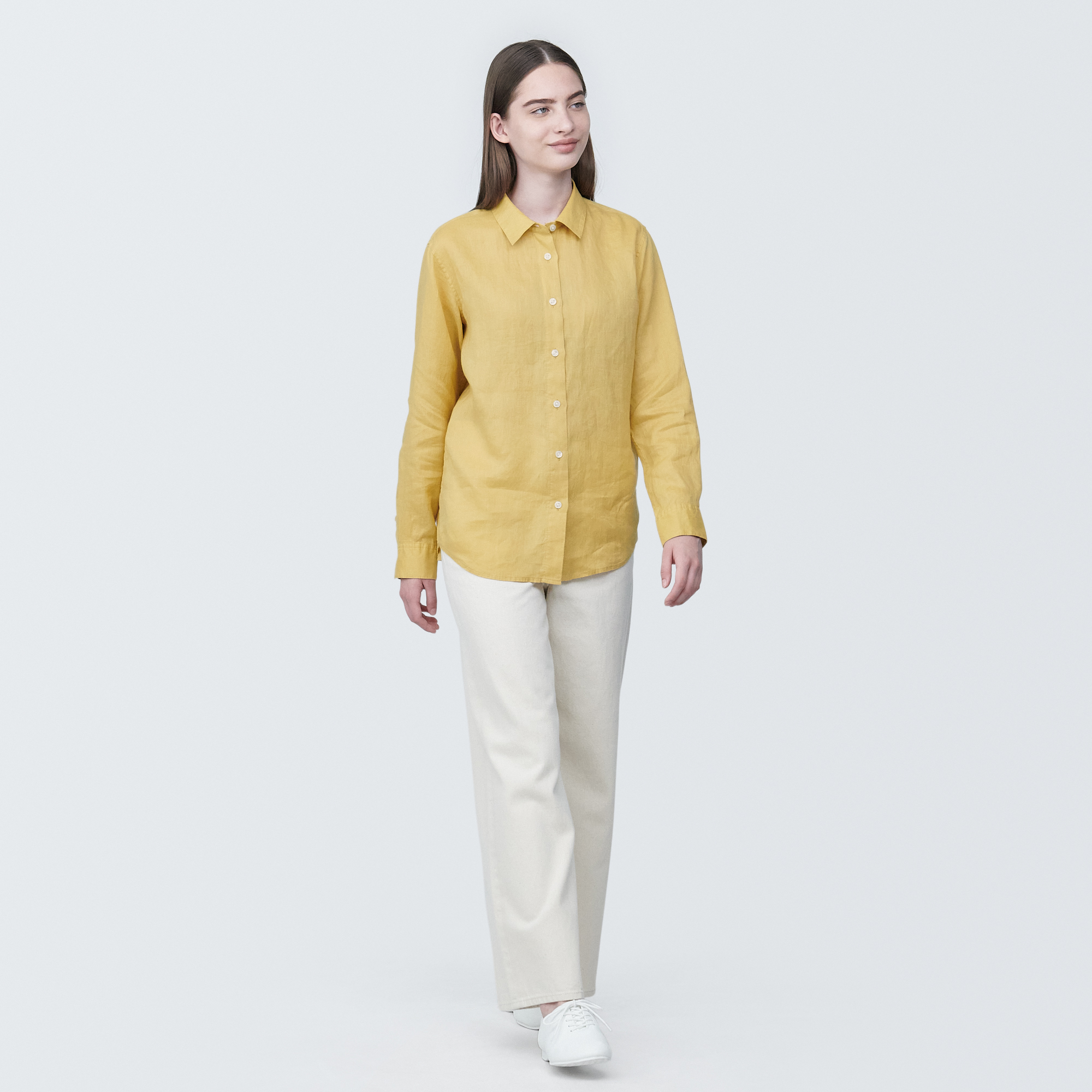 Washed linen Regular collar L/S shirt