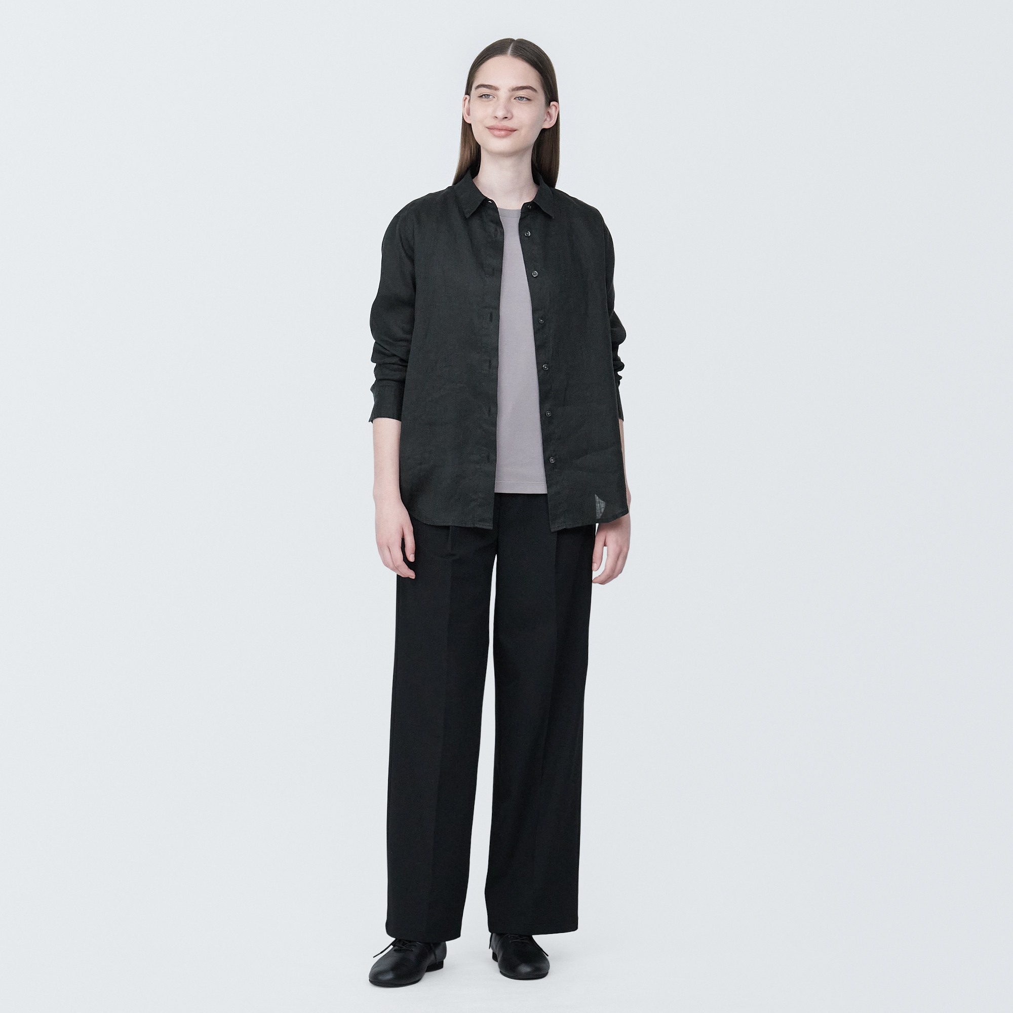 Women's Washed linen Regular collar L/S shirt