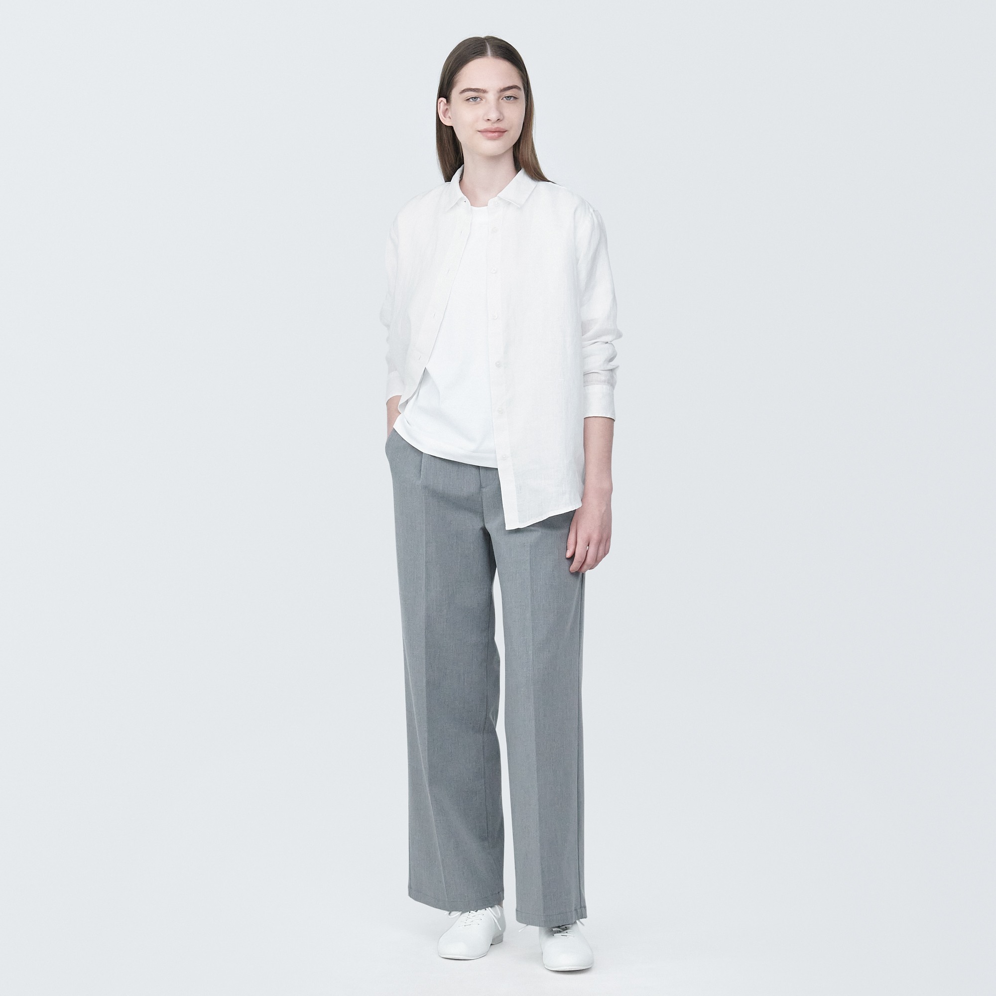 Women's Washed linen Regular collar L/S shirt