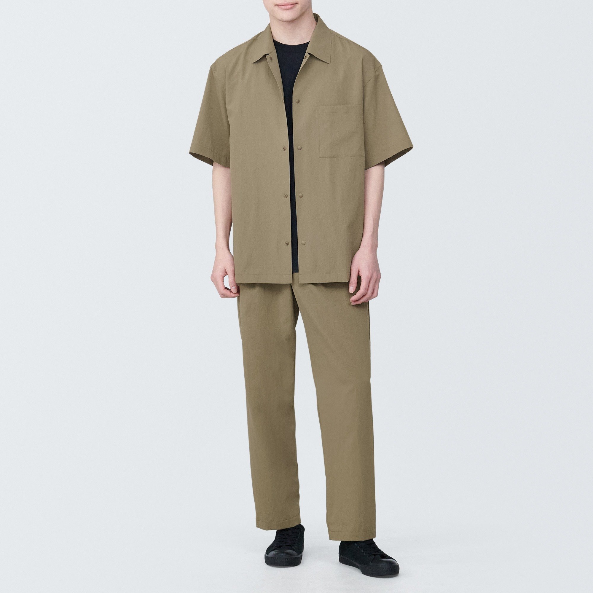 MUJI | Breathable stretch Wide-fit tapered pants