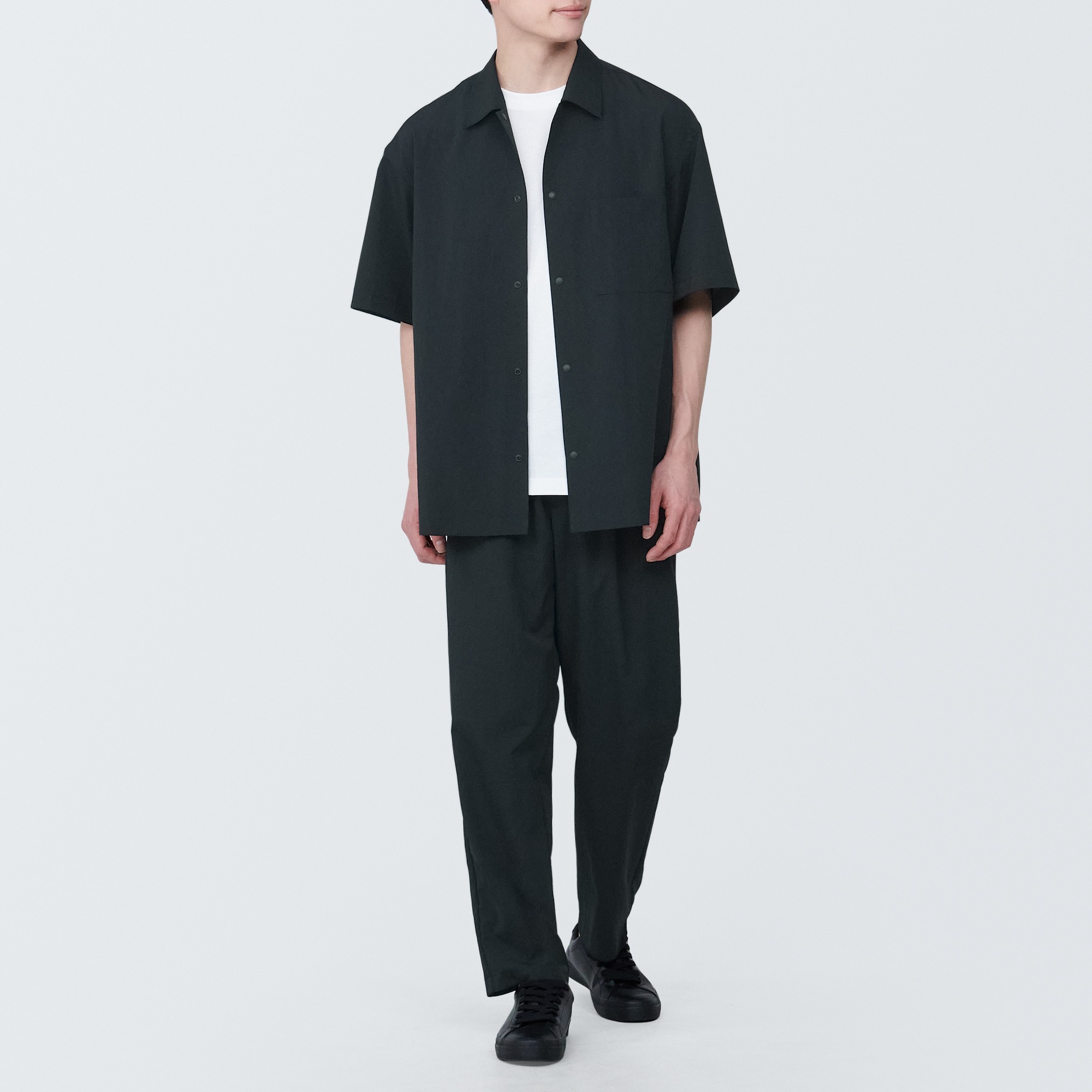 MUJI | Breathable stretch Wide-fit tapered pants