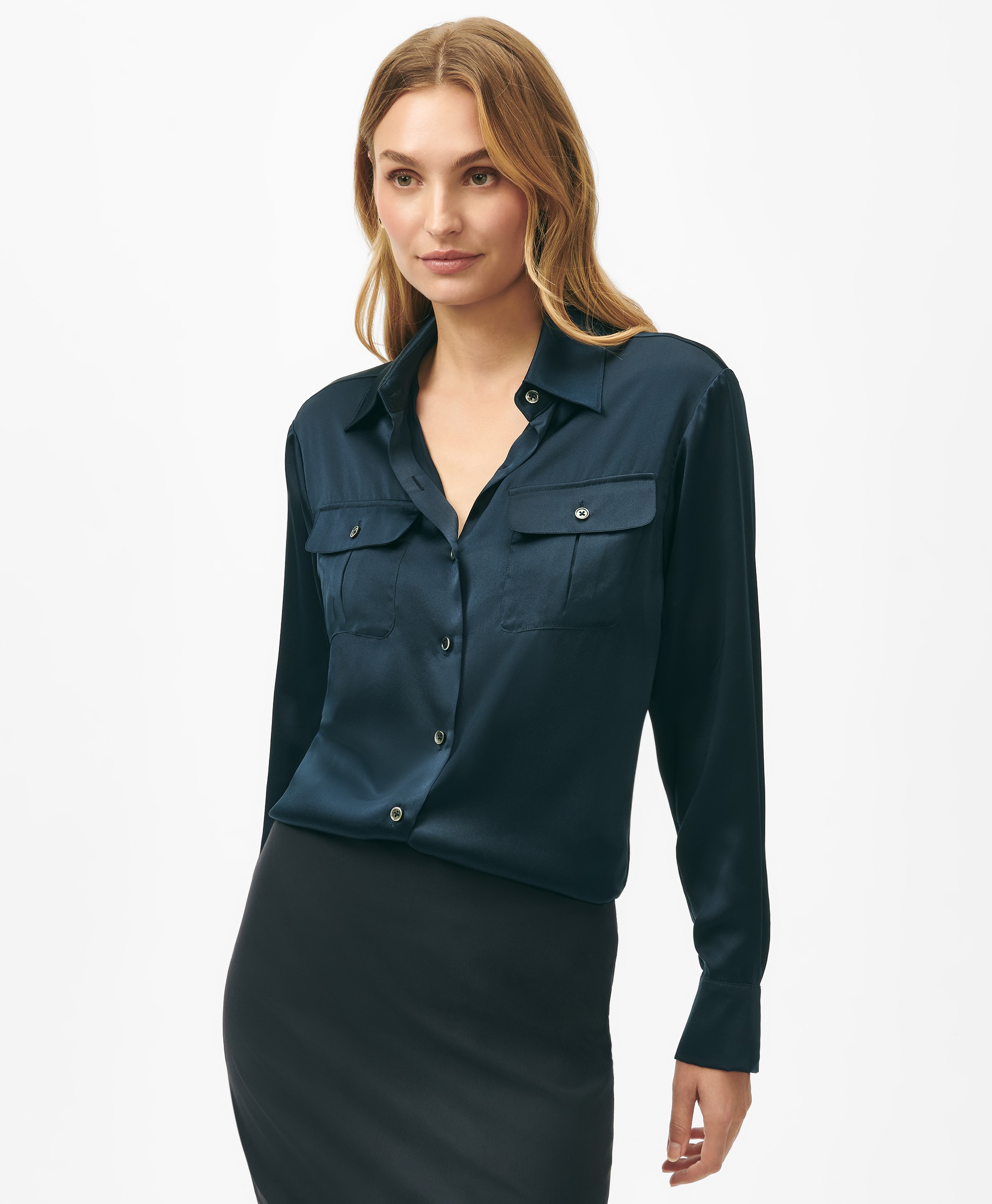Long sleeve utility silk blouse