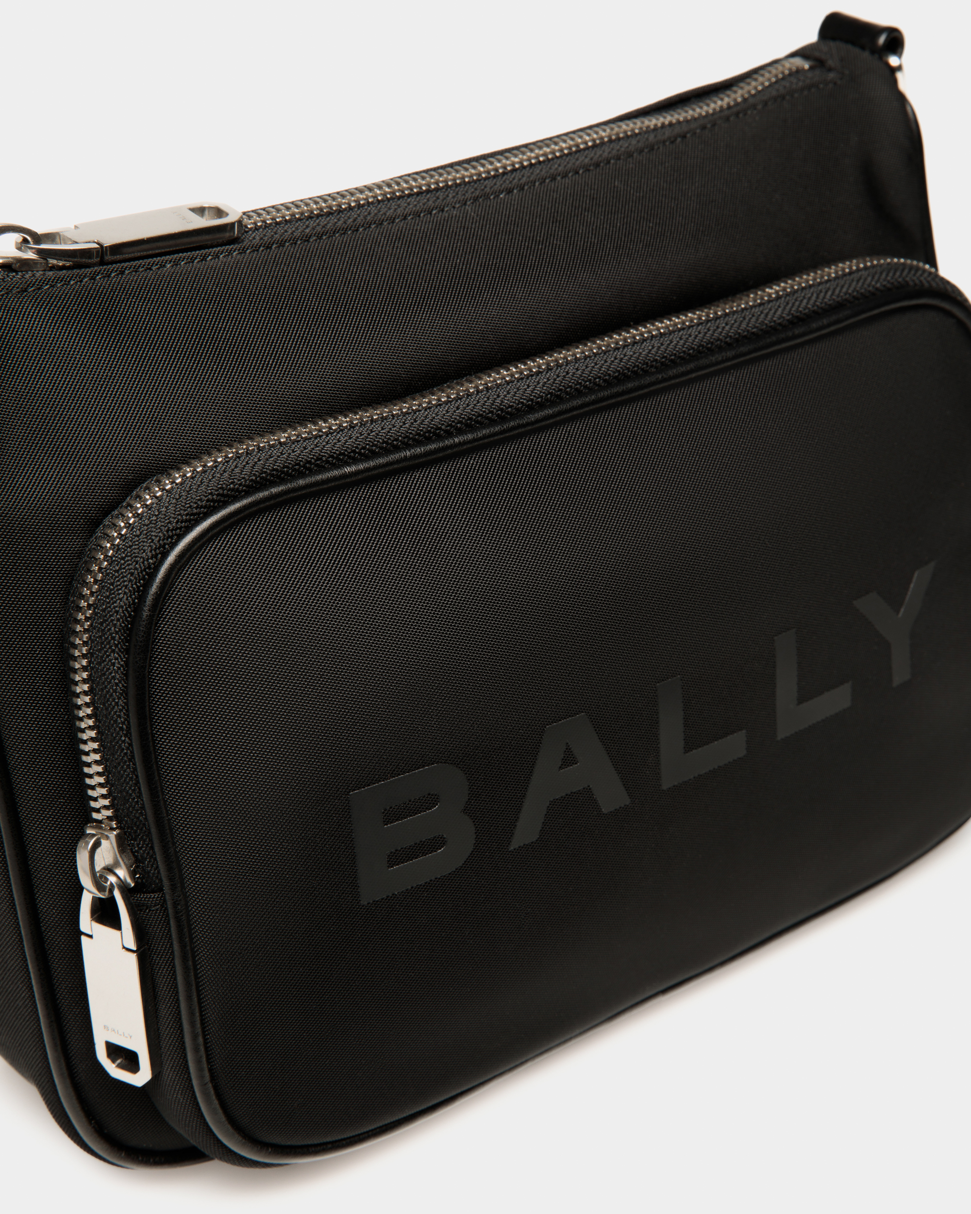 Bar Crossbody Bag in Black Nylon And Leather
