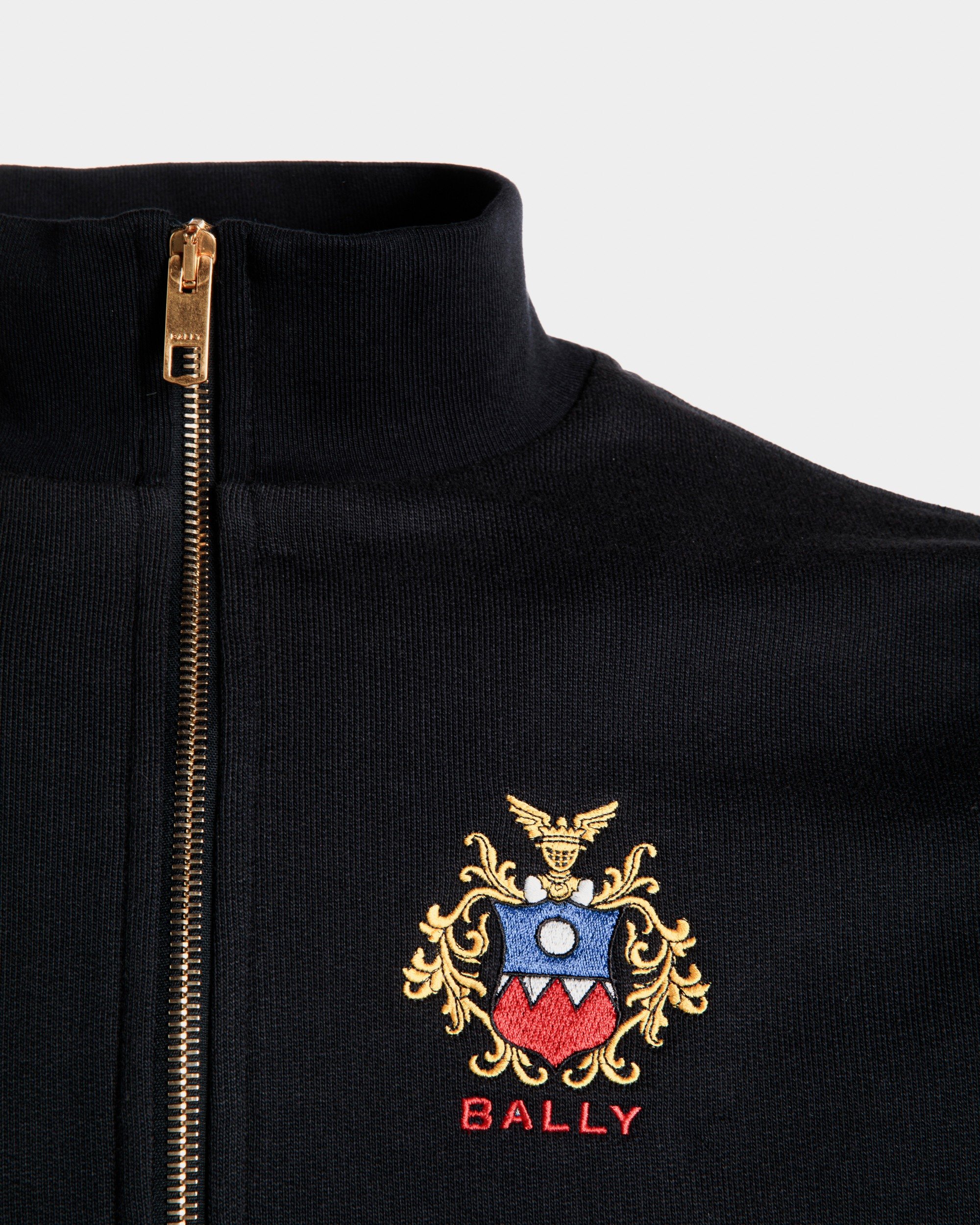 Half Zip Sweatshirt With Crest Logo In Navy Blue Cotton
