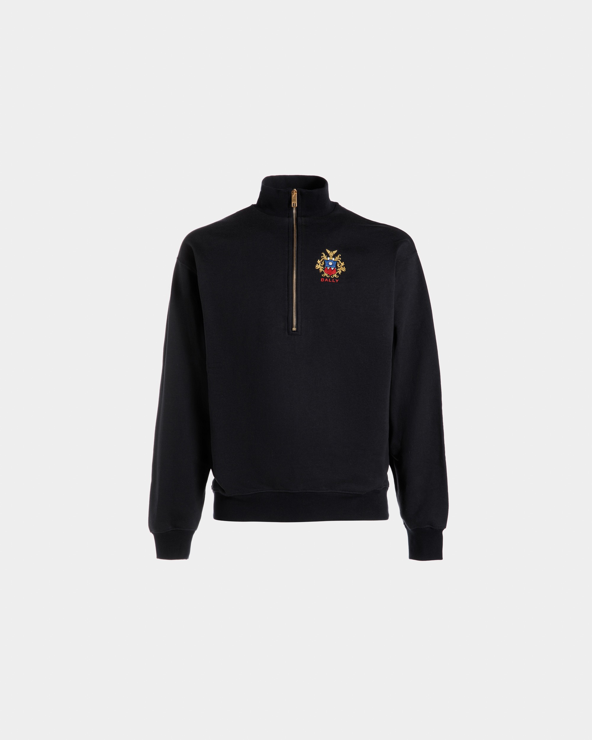 Bally | Half Zip Sweatshirt With Crest Logo In Navy Blue Cotton