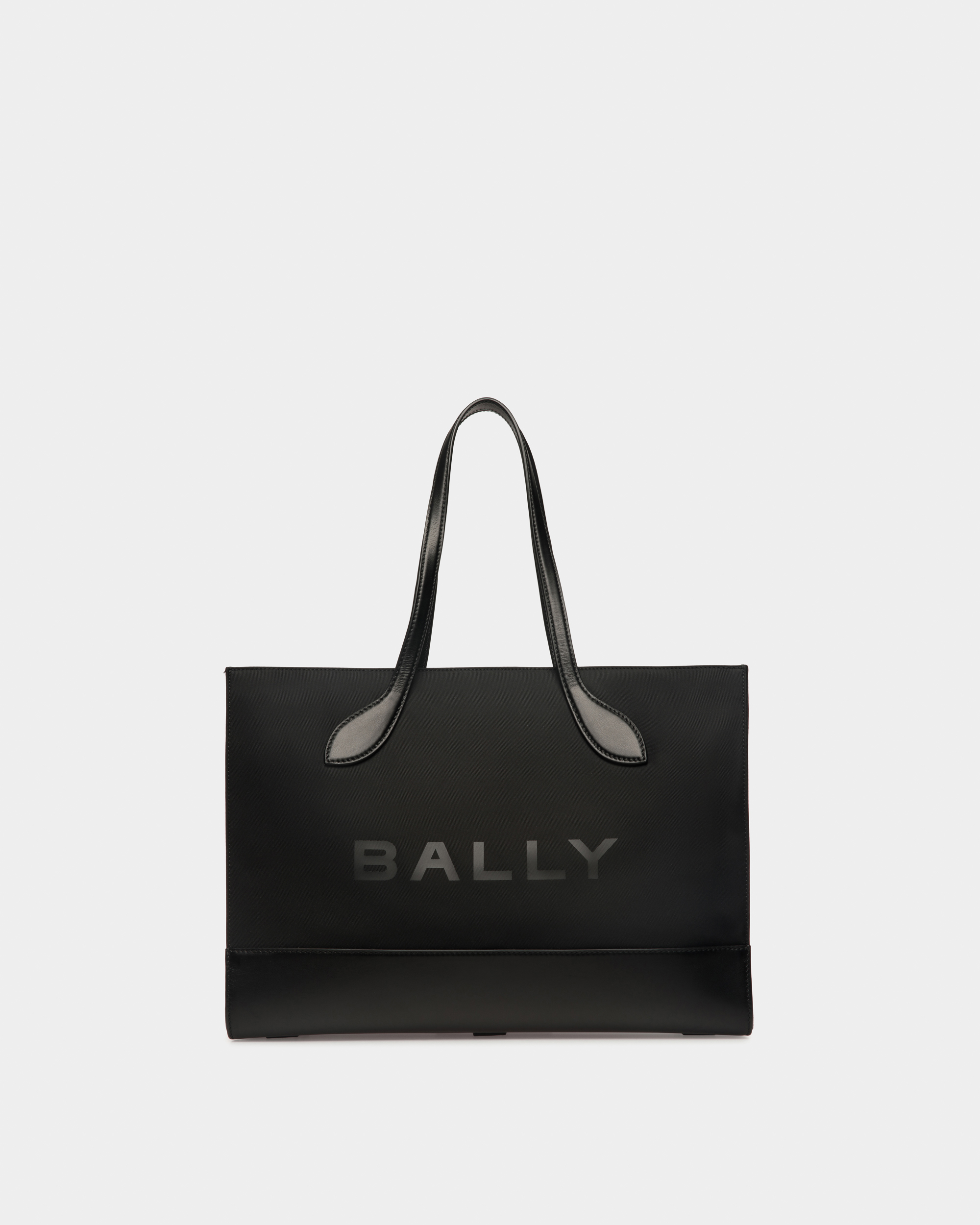 Bar Tote Bag In Black Nylon And Leather