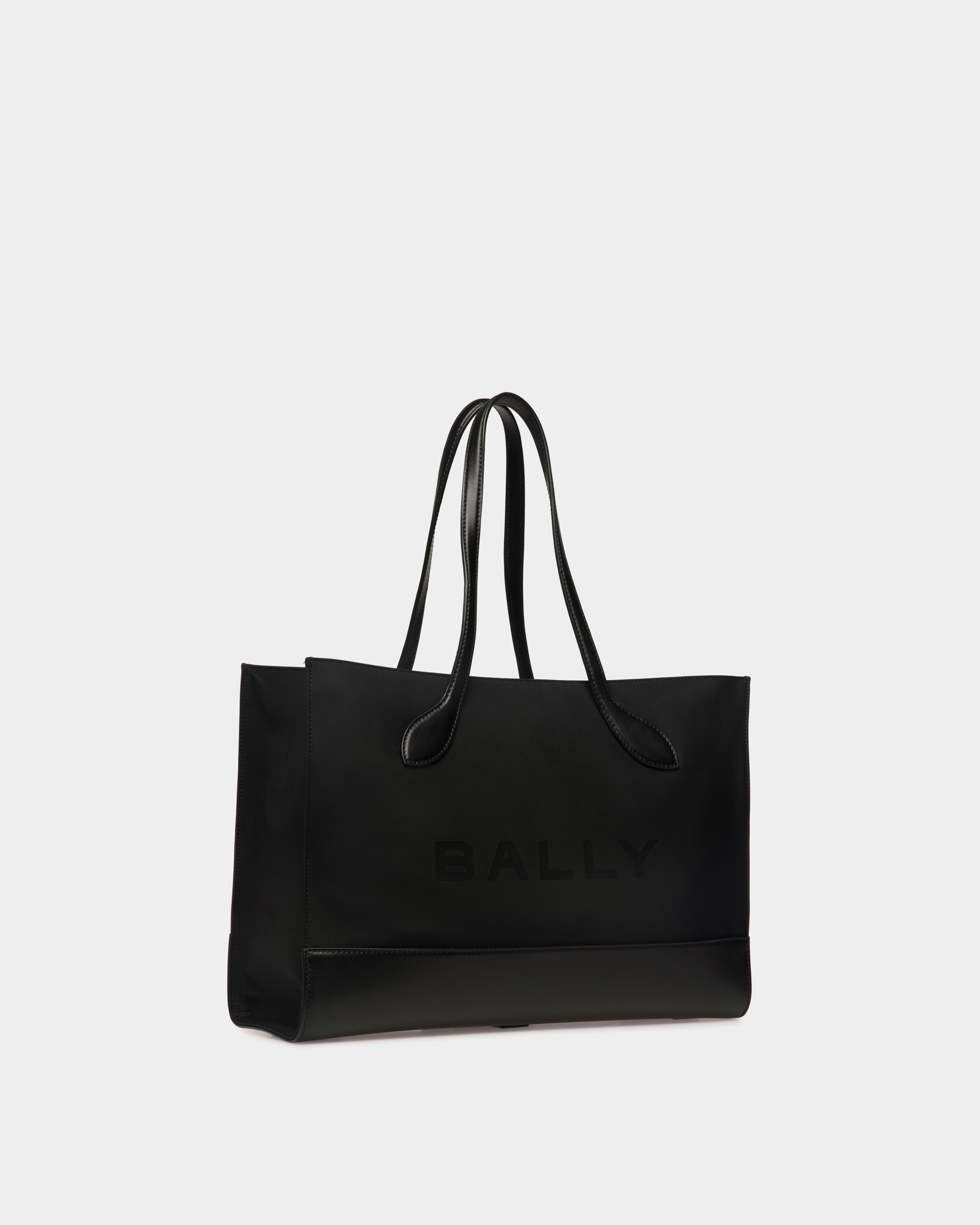 Bar Tote Bag In Black Nylon And Leather